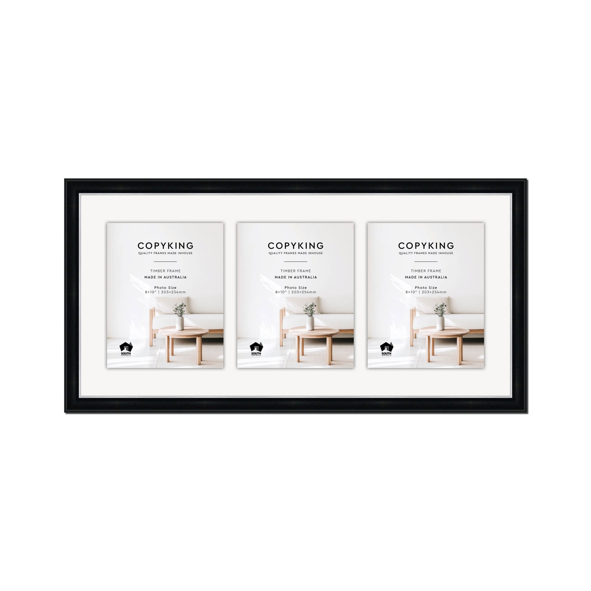 Black/Silver 30mm Wood Collage Photo Frame - 14" x 30" - 3 Photos (8" x 10")