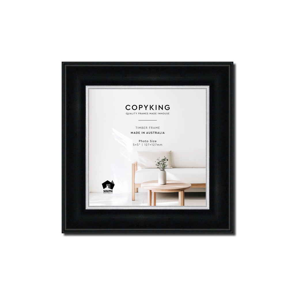 Black/Silver 30mm Wood Square Photo Frame - 5" x 5" (127mm x 127mm)
