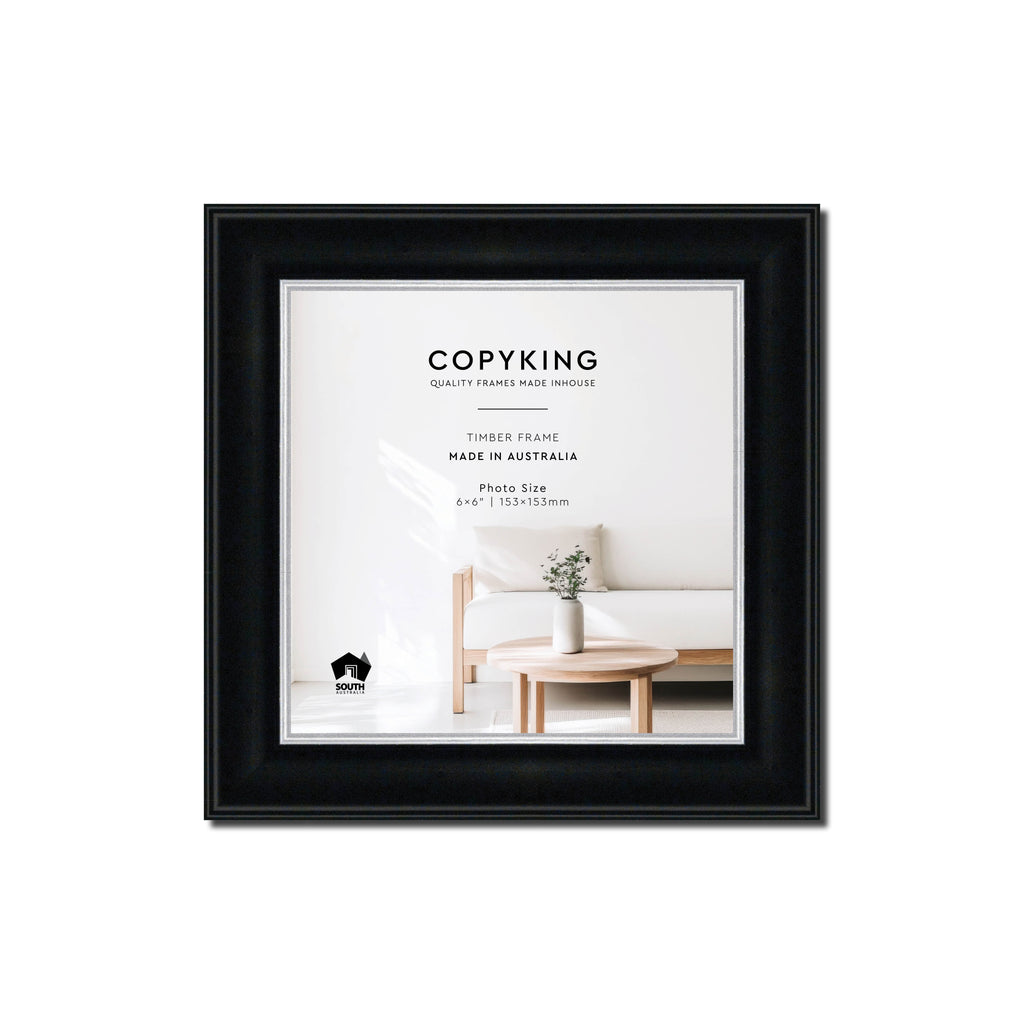 Black/Silver 30mm Wood Square Photo Frame - 6" x 6" (153mm x 153mm)