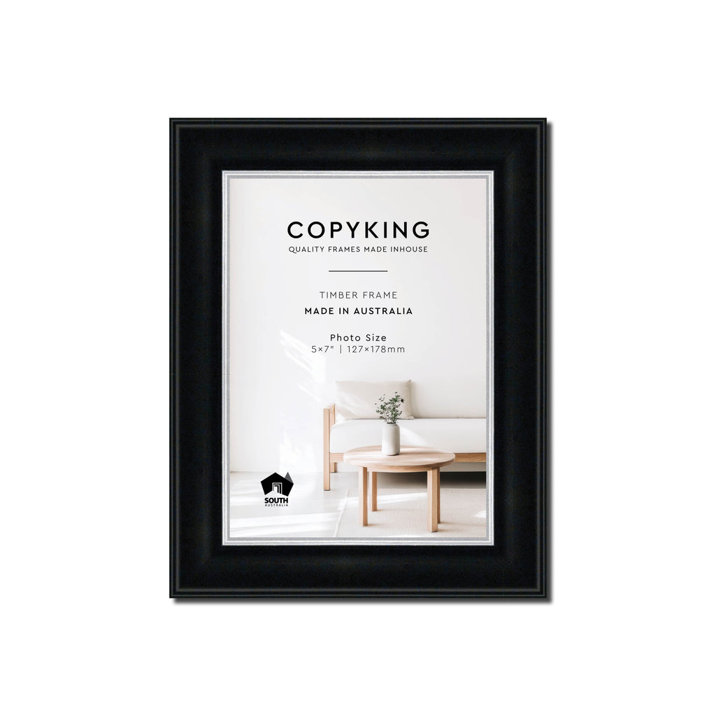 Black/Silver 30mm Wood Photo Frame - 5" x 7" (127mm x 178mm)