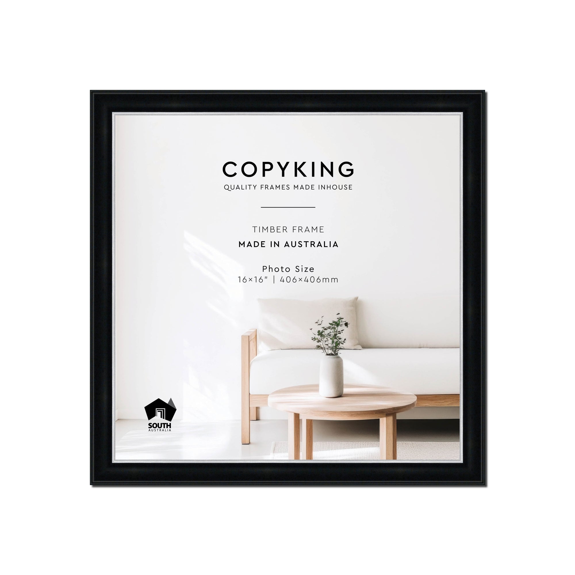 Black/Silver 30mm Wood Square Photo Frame - 16" x 16" (406mm x 406mm)