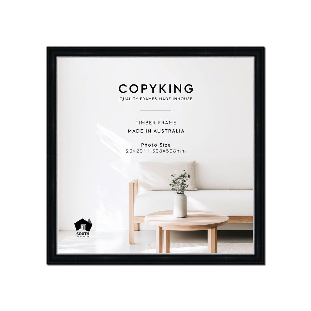 Black/Silver 30mm Wood Square Photo Frame - 20" x 20" (508mm x 508mm)