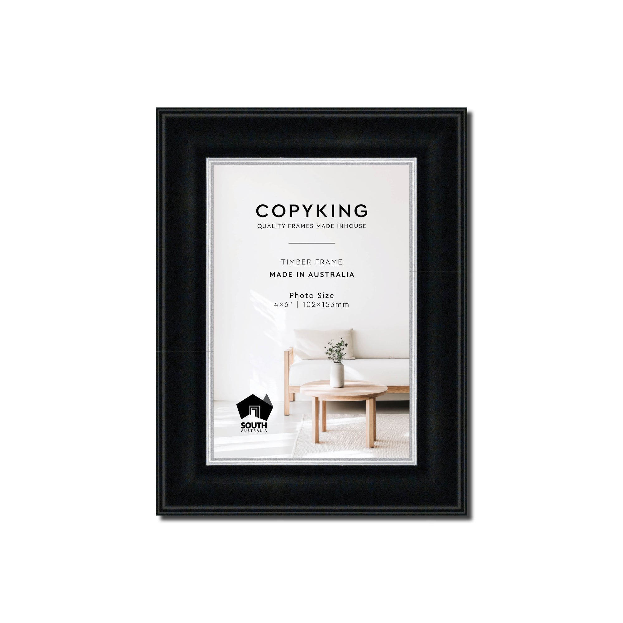 Black/Silver 30mm Wood Photo Frame - 4" x 6" (102mm x 153mm)