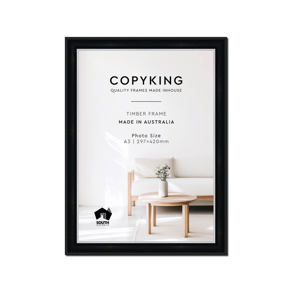 Black/Silver 30mm Wood Poster Frame - A3 (297mm x 420mm)