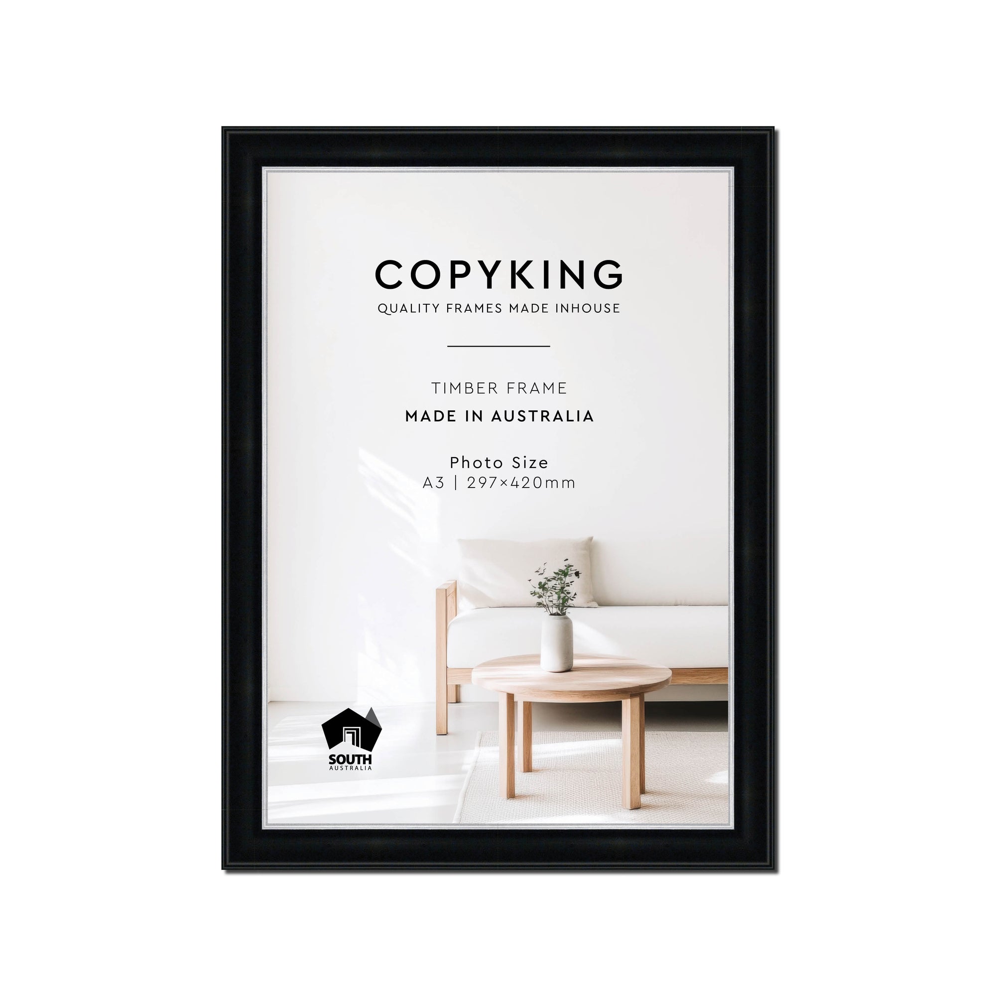 Black/Silver 30mm Wood Poster Frame - A3 (297mm x 420mm)
