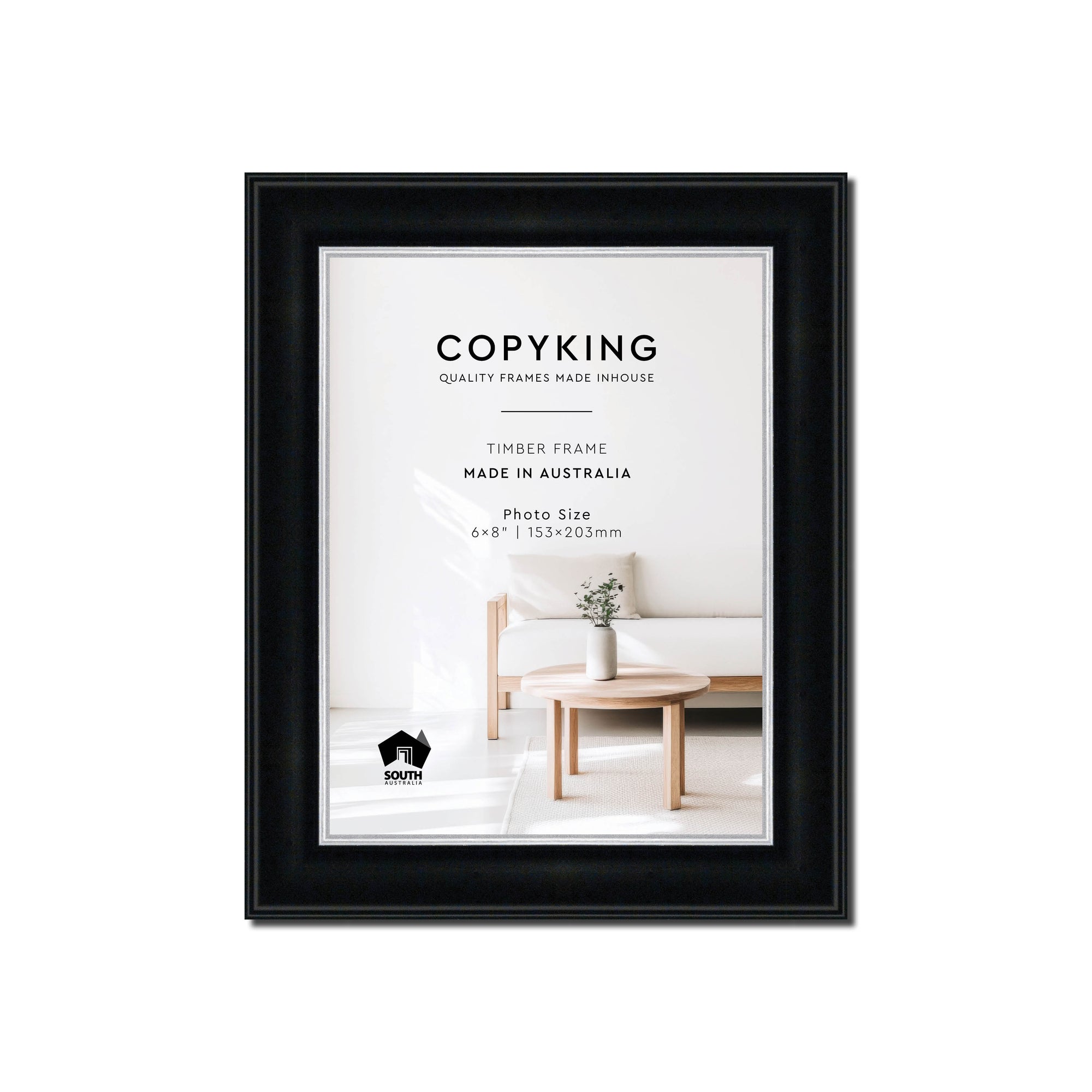 Black/Silver 30mm Wood Photo Frame - 6" x 8" (153mm x 203mm)