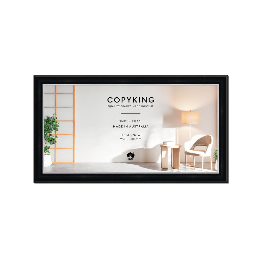 Black/Silver 30mm Wood Panoramic Photo Frame - 25cm x 50cm