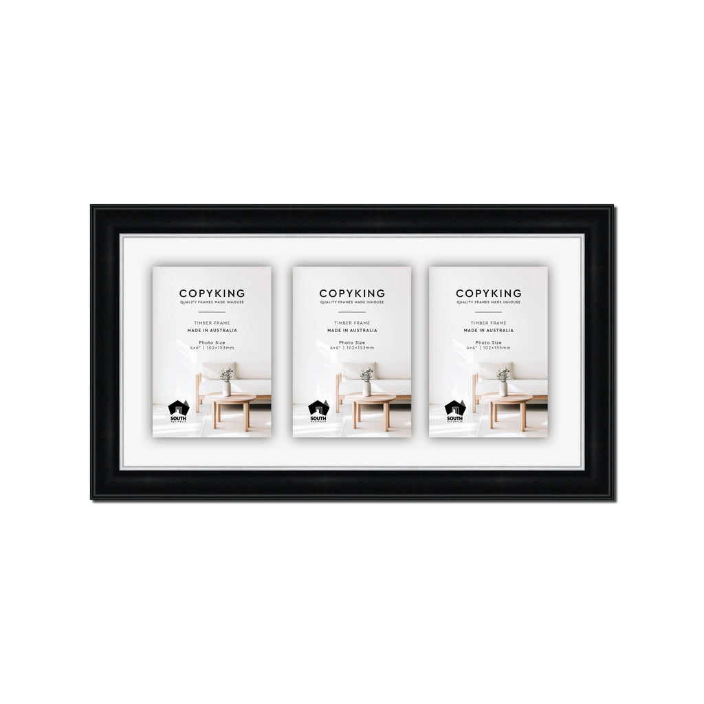 Black/Silver 30mm Wood Collage Photo Frame - 8" x 16" - 3 Photos (4" x 6")
