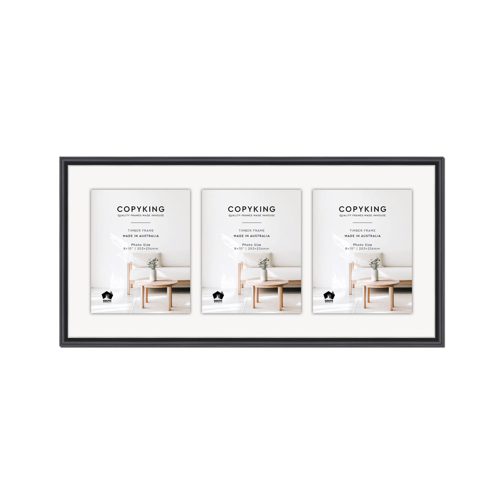 Black/Silver 20mm Wood Collage Photo Frame - 14" x 30" - 3 Photos (8" x 10")
