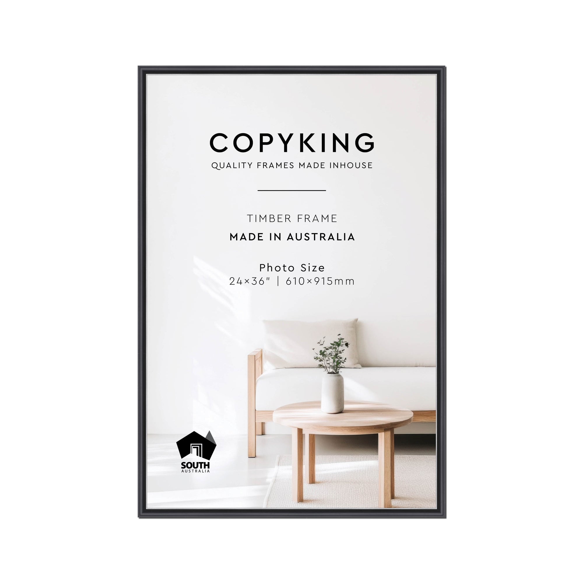 Black/Silver 20mm Wood Photo Frame - 24" x 36" (610mm x 915mm)