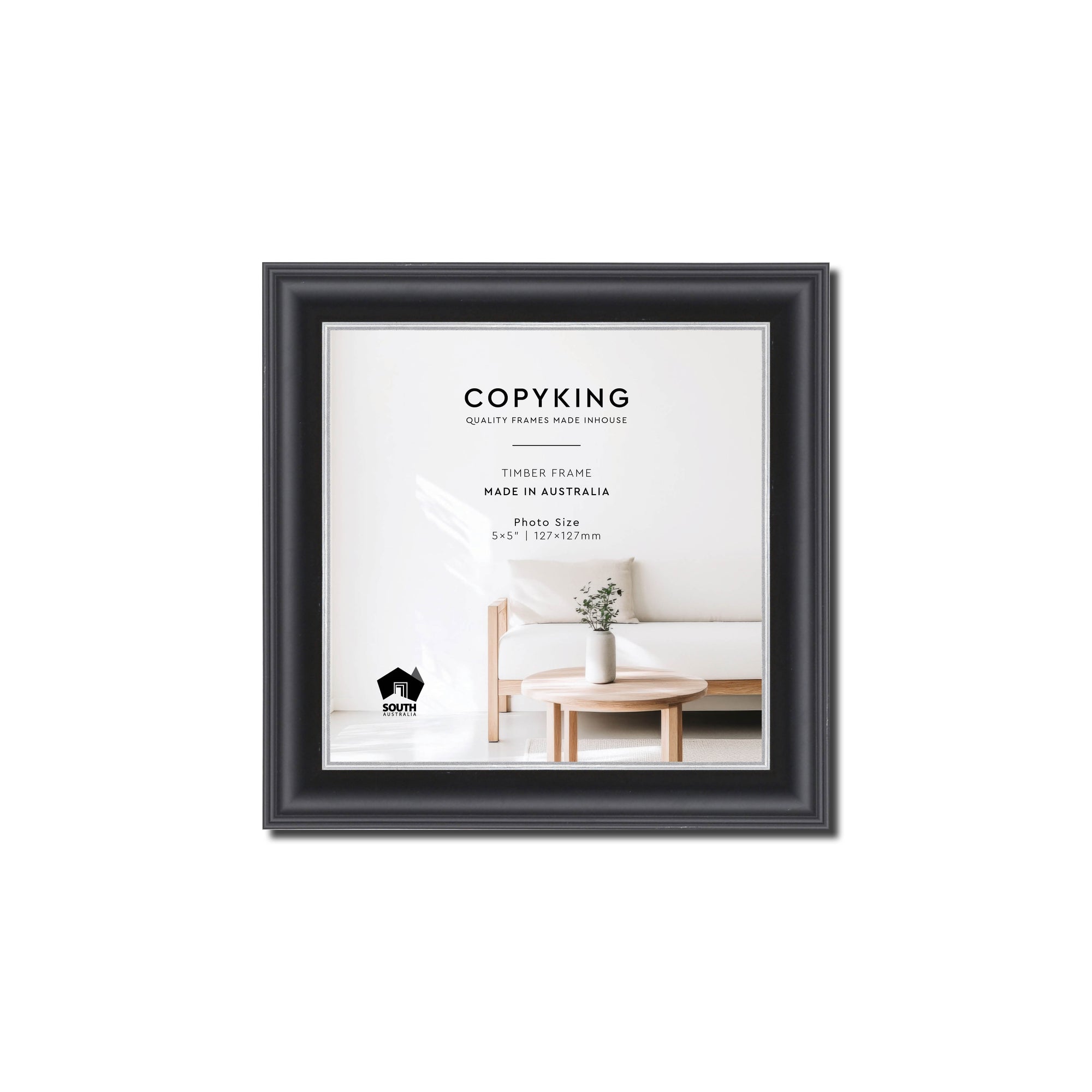 Black/Silver 20mm Wood Square Photo Frame - 5" x 5" (127mm x 127mm)