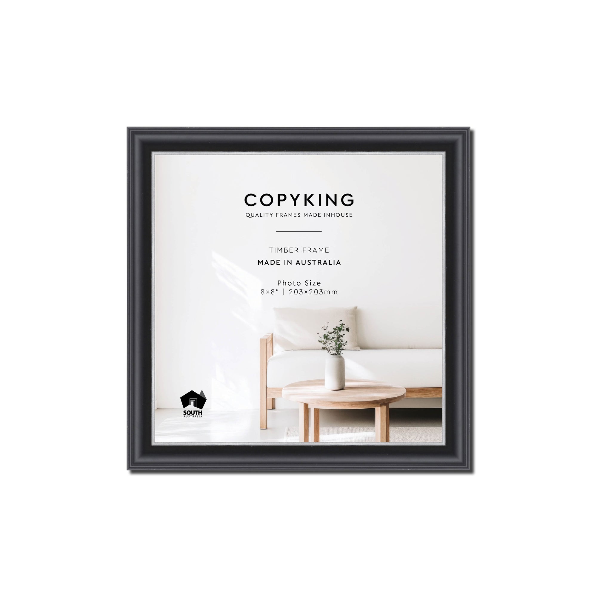 Black/Silver 20mm Wood Square Photo Frame - 8" x 8" (203mm x 203mm)