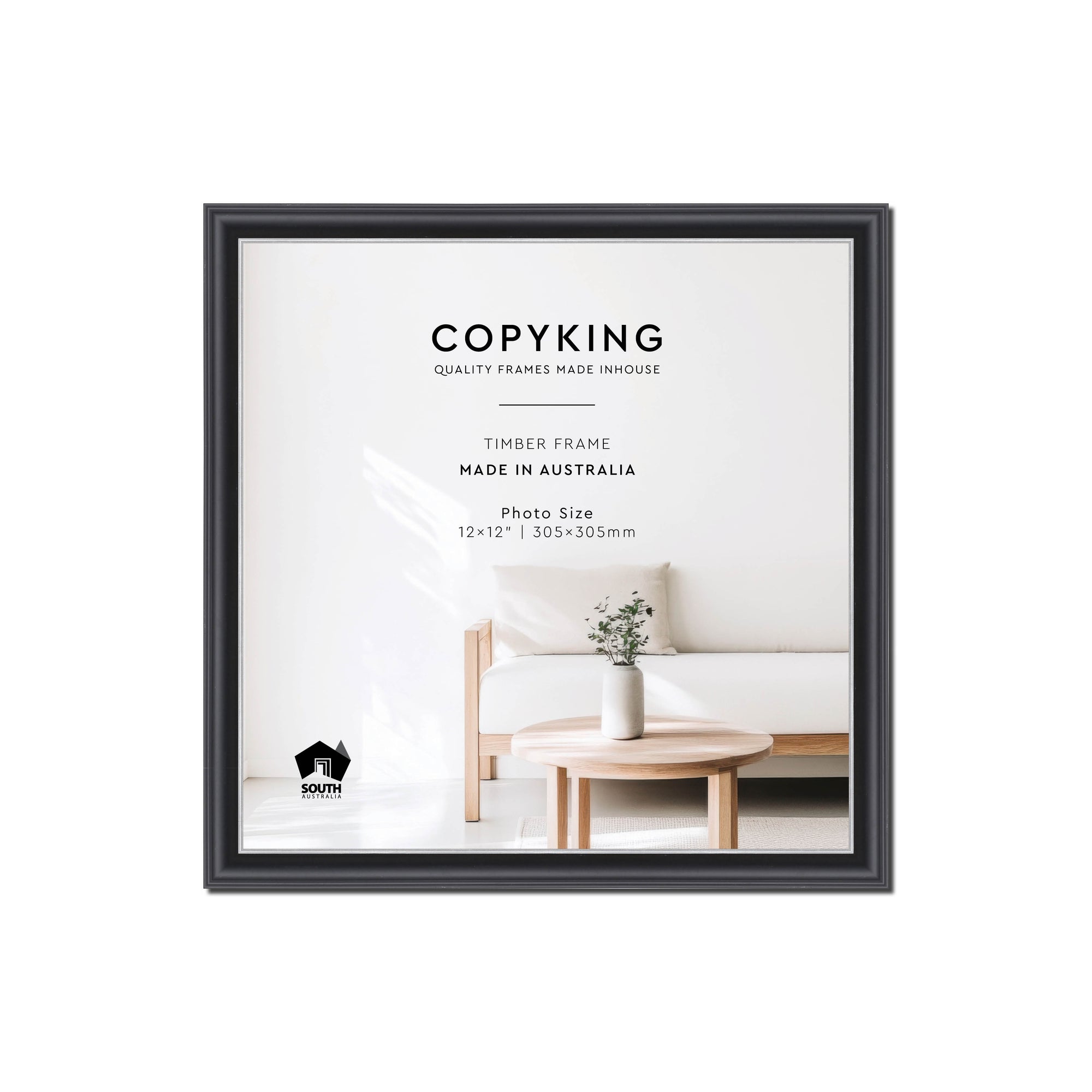Black/Silver 20mm Wood Square Photo Frame - 12" x 12" (305mm x 305mm)