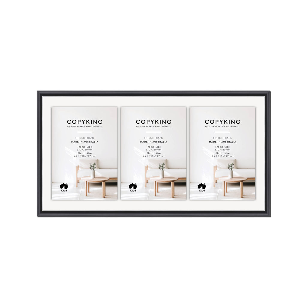 Black/Silver 20mm Wood Certificate Frame - 370mm x 720mm - 3 Certificates (A4)