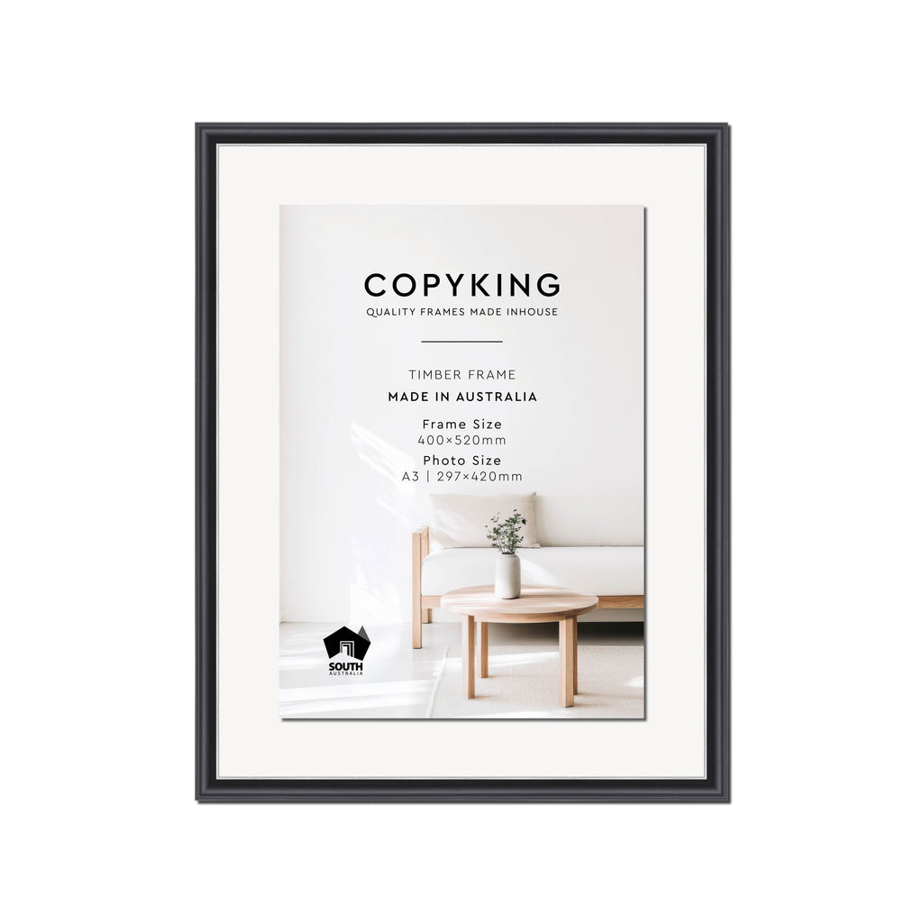 Black/Silver 20mm Wood Certificate Frame - 400mm x 520mm - 1 Certificates (A3)