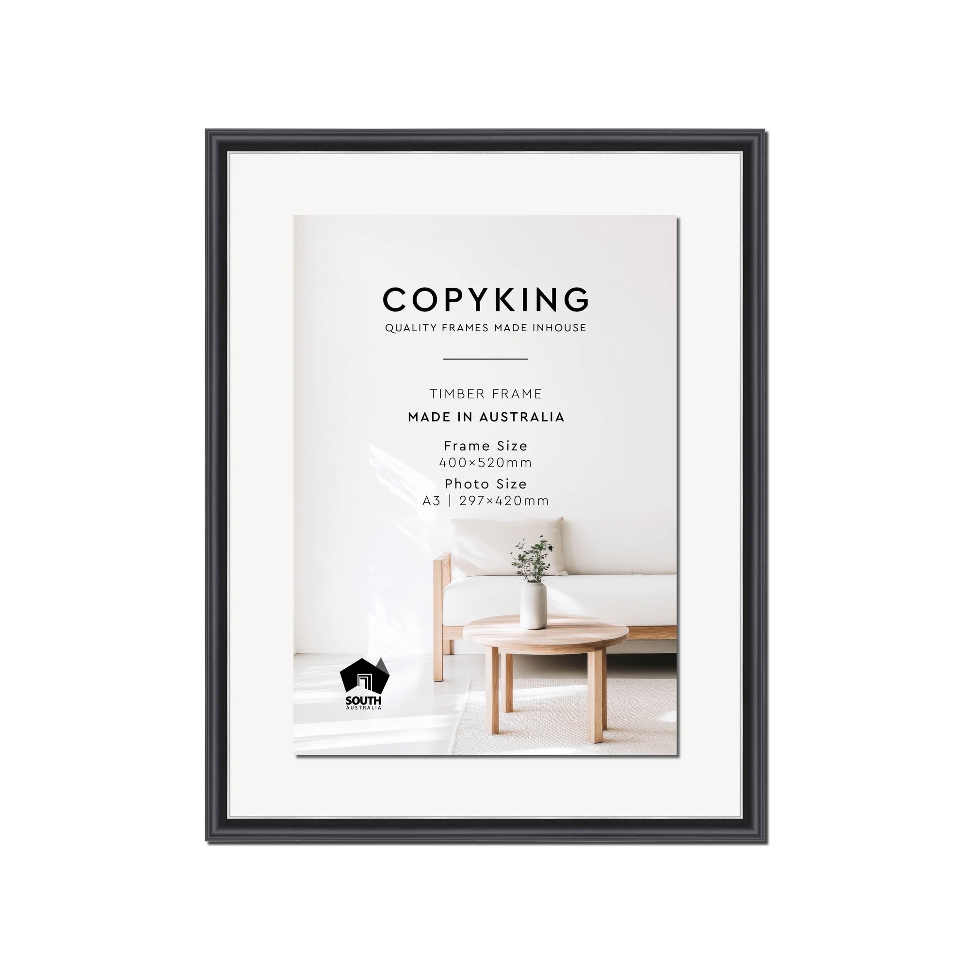 Black/Silver 20mm Wood Certificate Frame - 400mm x 520mm - 1 Certificates (A3)
