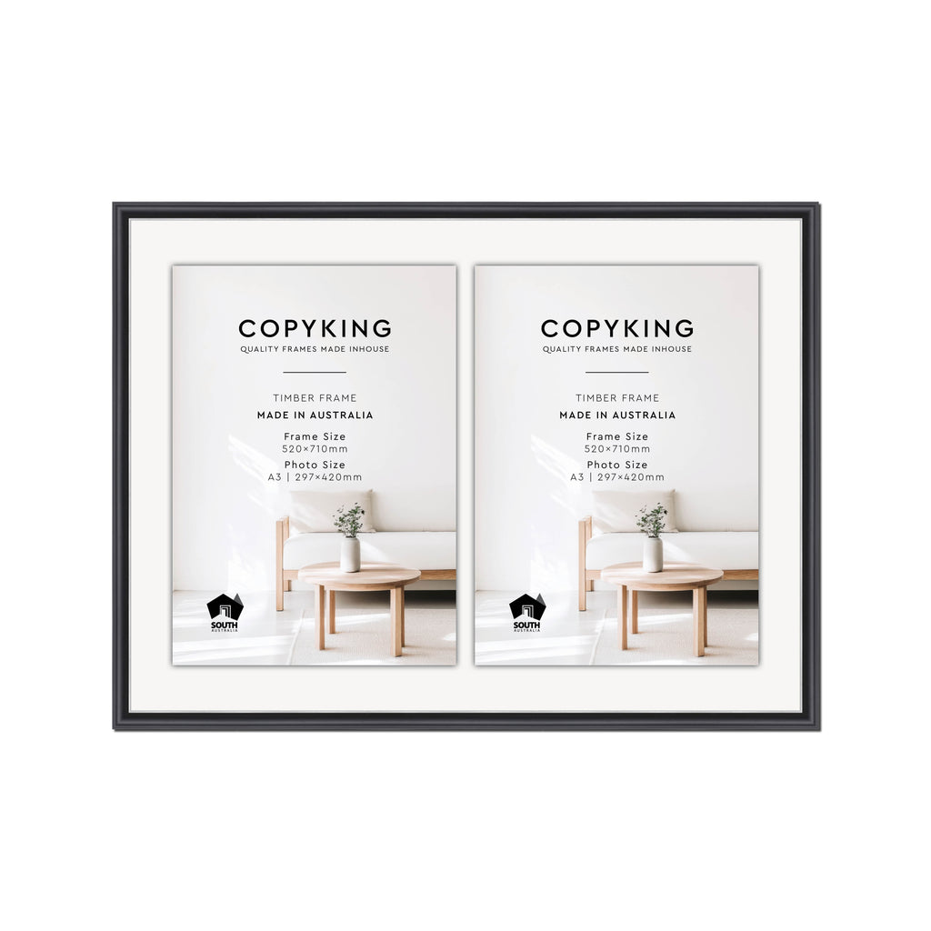Black/Silver 20mm Wood Certificate Frame - 520mm x 710mm - 2 Certificates (A3)