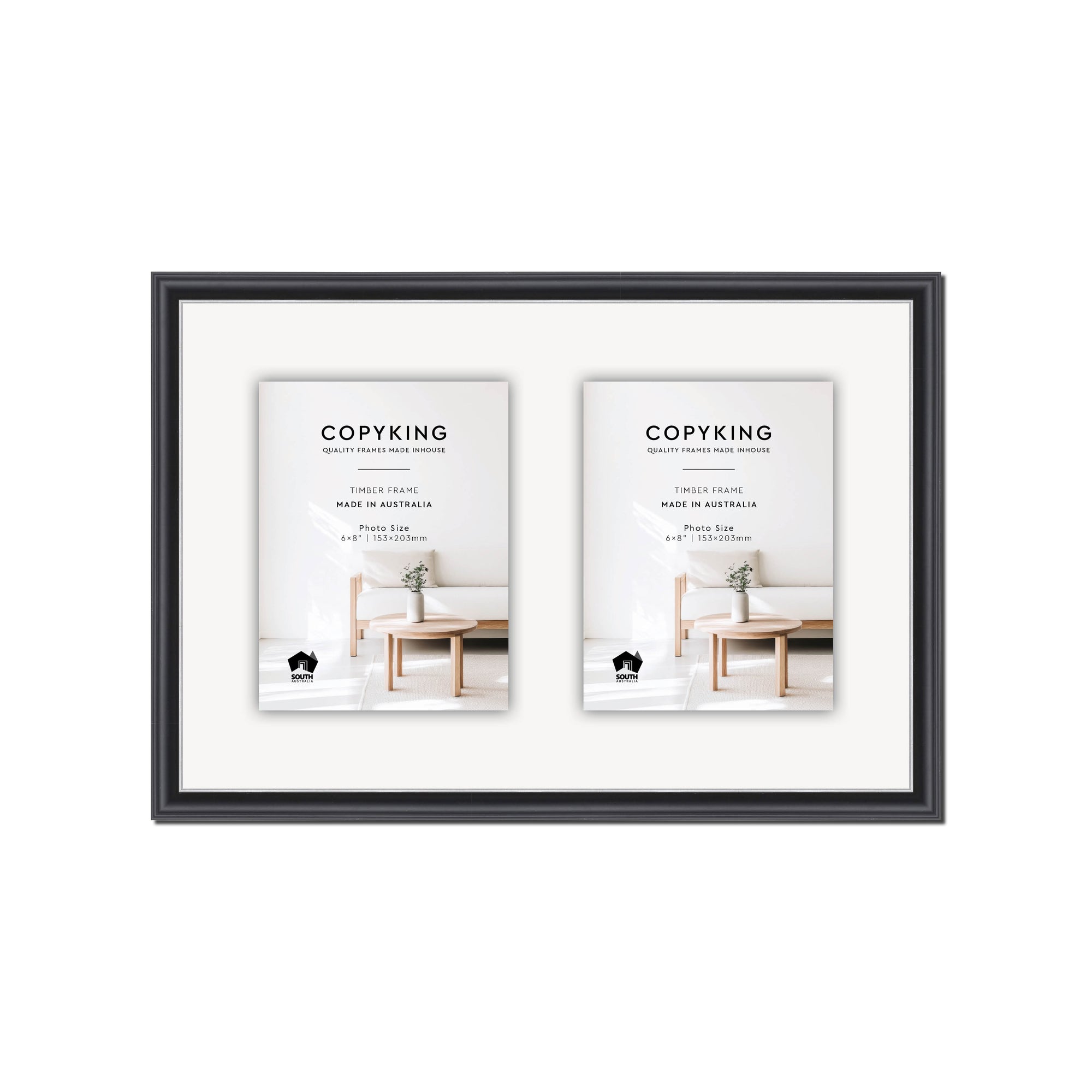 Black/Silver 20mm Wood Collage Photo Frame - 12" x 18" - 2 Photos (6" x 8")
