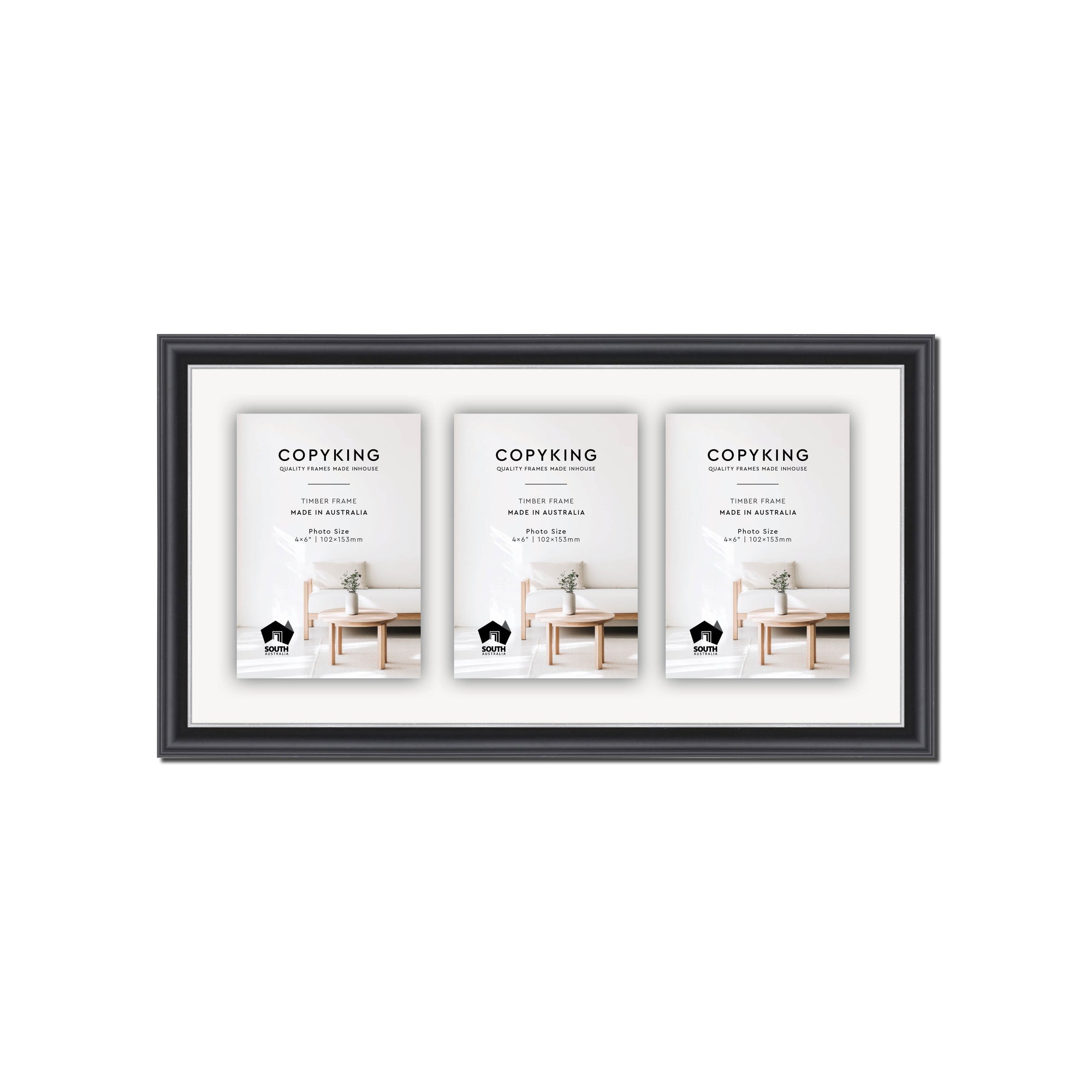 Black/Silver 20mm Wood Collage Photo Frame - 8" x 16" - 3 Photos (4" x 6")