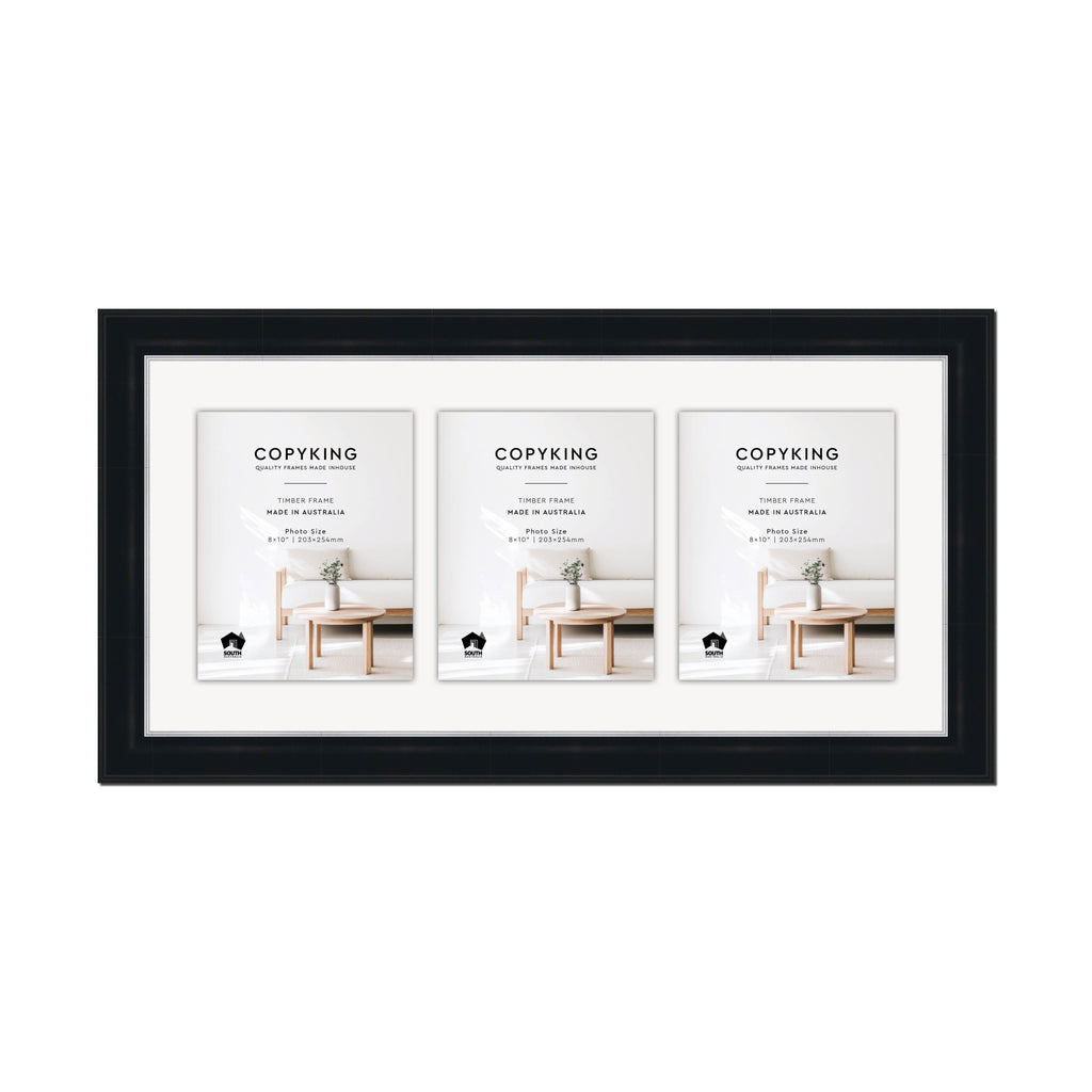 Black/Silver 50mm Wood Collage Photo Frame - 14" x 30" - 3 Photos (8" x 10")