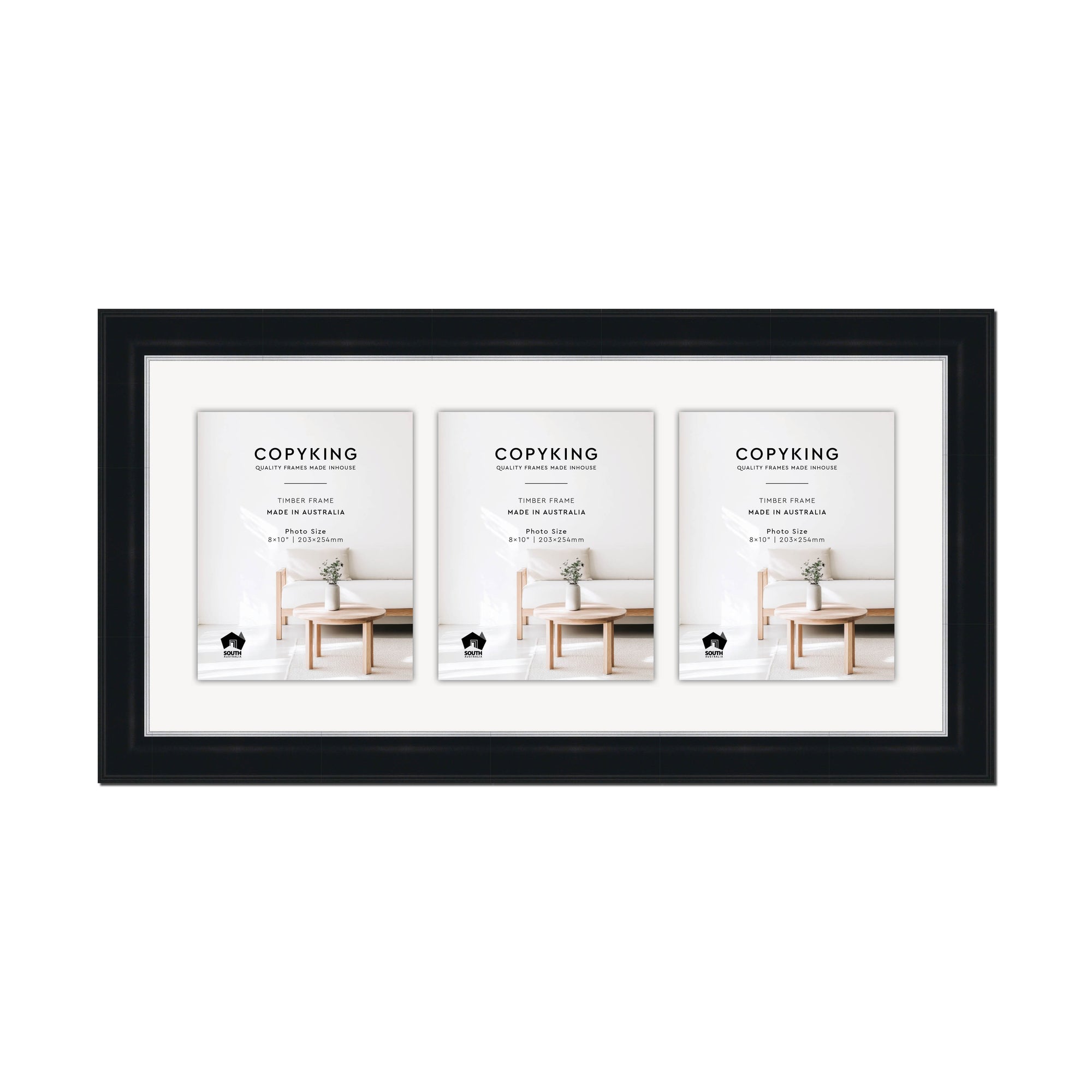 Black/Silver 50mm Wood Collage Photo Frame - 14" x 30" - 3 Photos (8" x 10")
