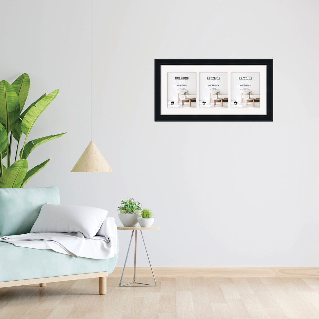 Black/Silver 50mm Wood Collage Photo Frame - 14" x 30" - 3 Photos (8" x 10")