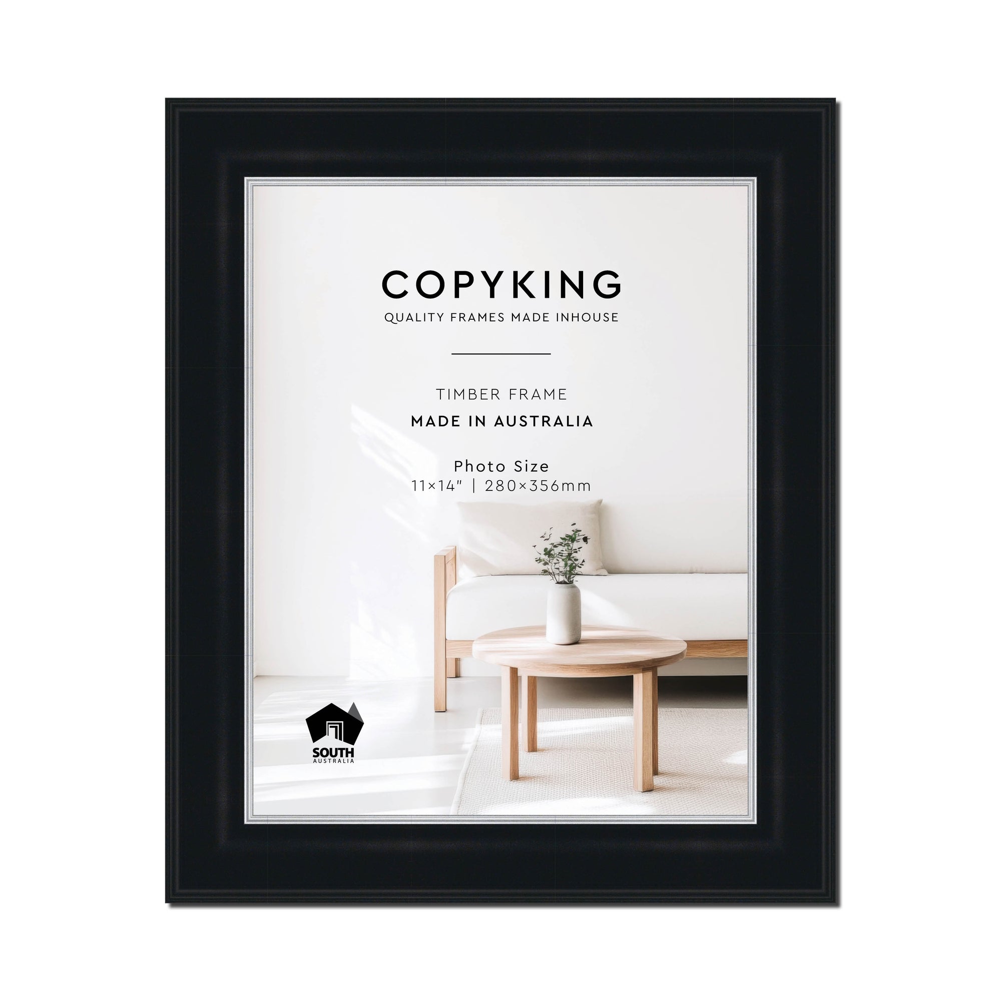 Black/Silver 50mm Wood Photo Frame - 11" x 14" (280mm x 356mm)
