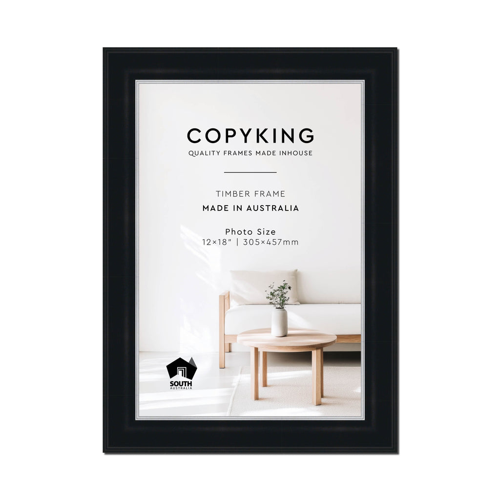 Black/Silver 50mm Wood Photo Frame - 12" x 18" (305mm x 457mm)