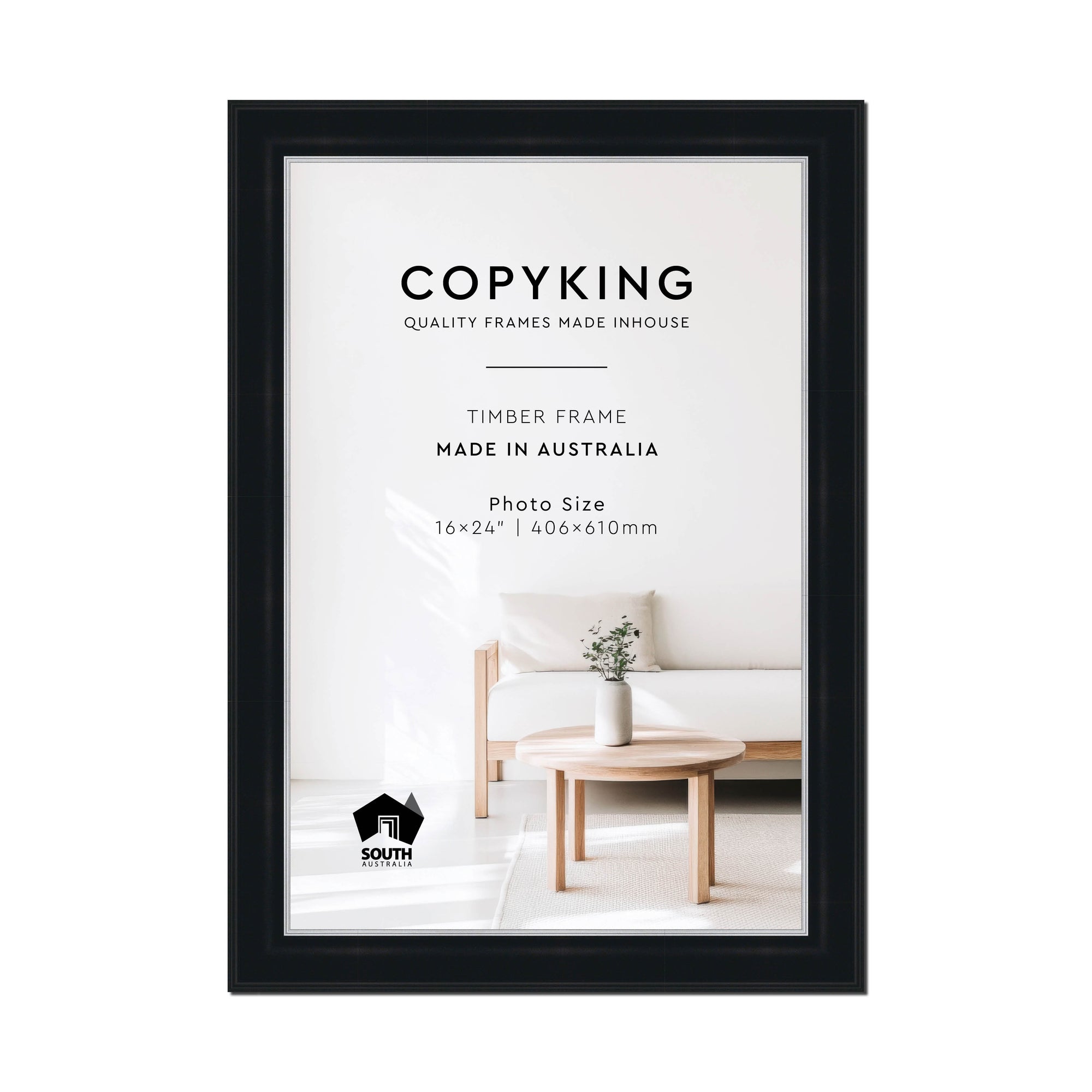 Black/Silver 50mm Wood Photo Frame - 16" x 24" (406mm x 610mm)