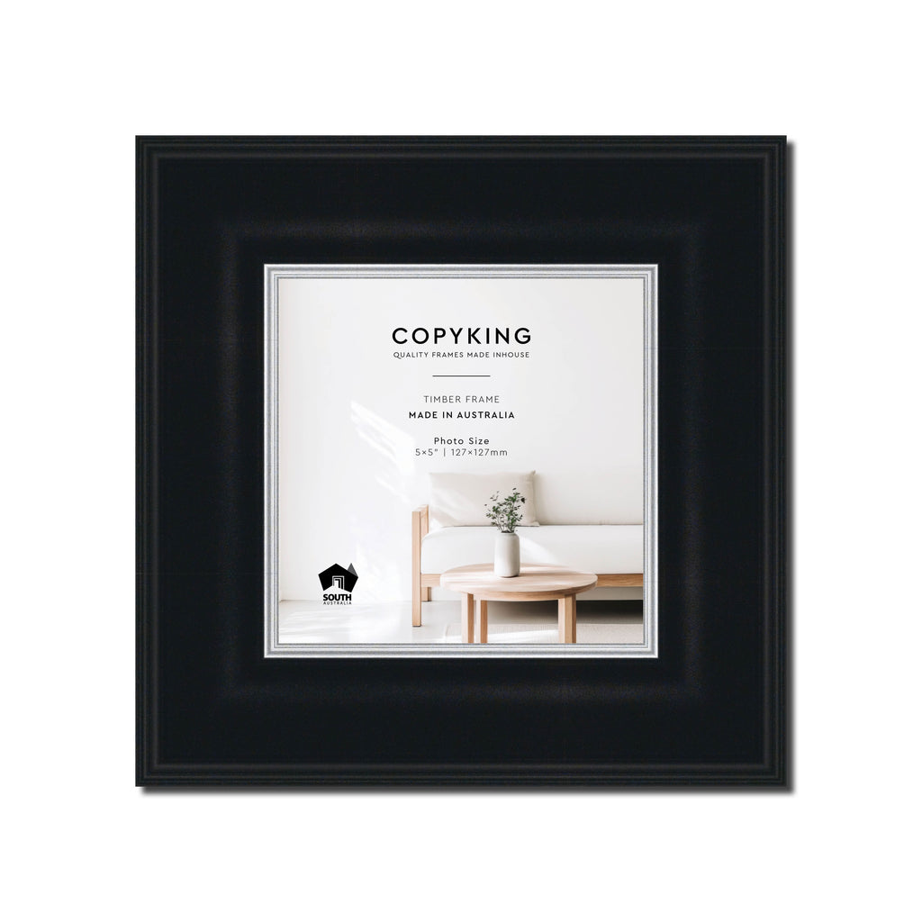 Black/Silver 50mm Wood Square Photo Frame - 5" x 5" (127mm x 127mm)