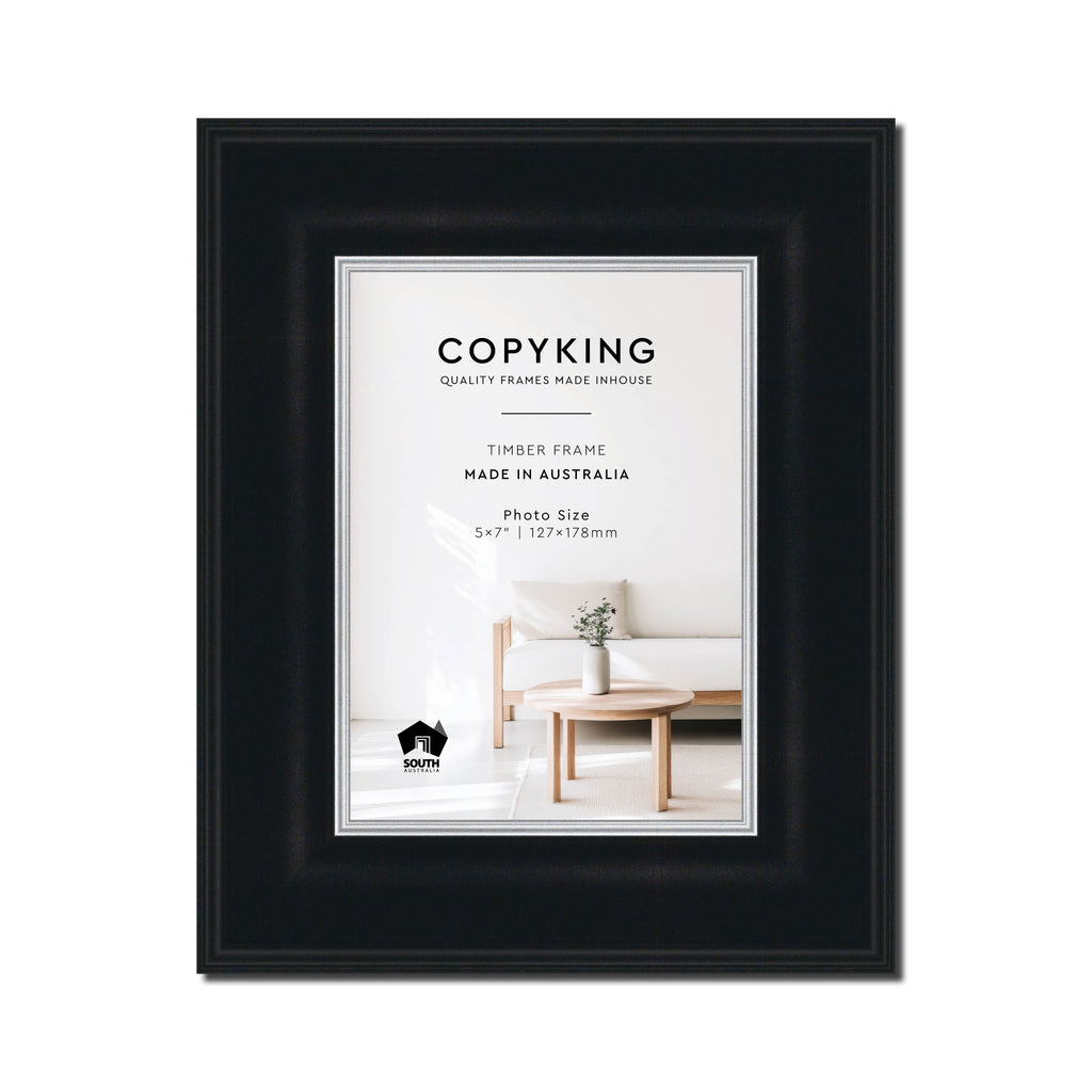 Black/Silver 50mm Wood Photo Frame - 5" x 7" (127mm x 178mm)