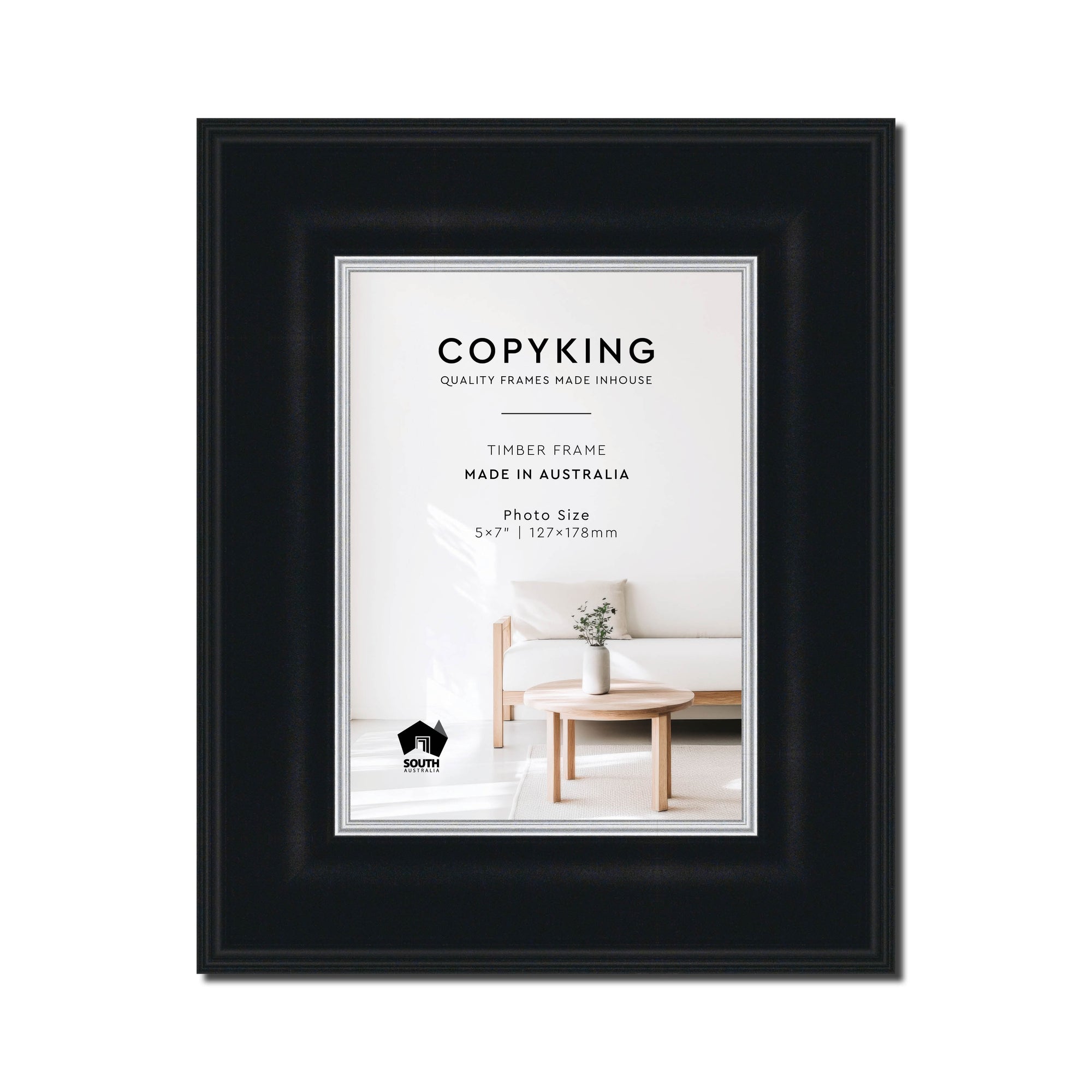 Black/Silver 50mm Wood Photo Frame - 5" x 7" (127mm x 178mm)