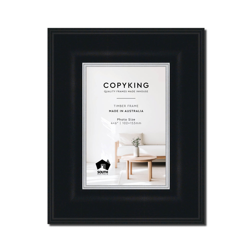 Black/Silver 50mm Wood Photo Frame - 4" x 6" (102mm x 153mm)