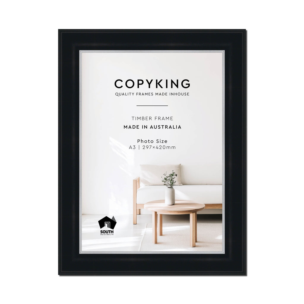 Black/Silver 50mm Wood Poster Frame - A3 (297mm x 420mm)