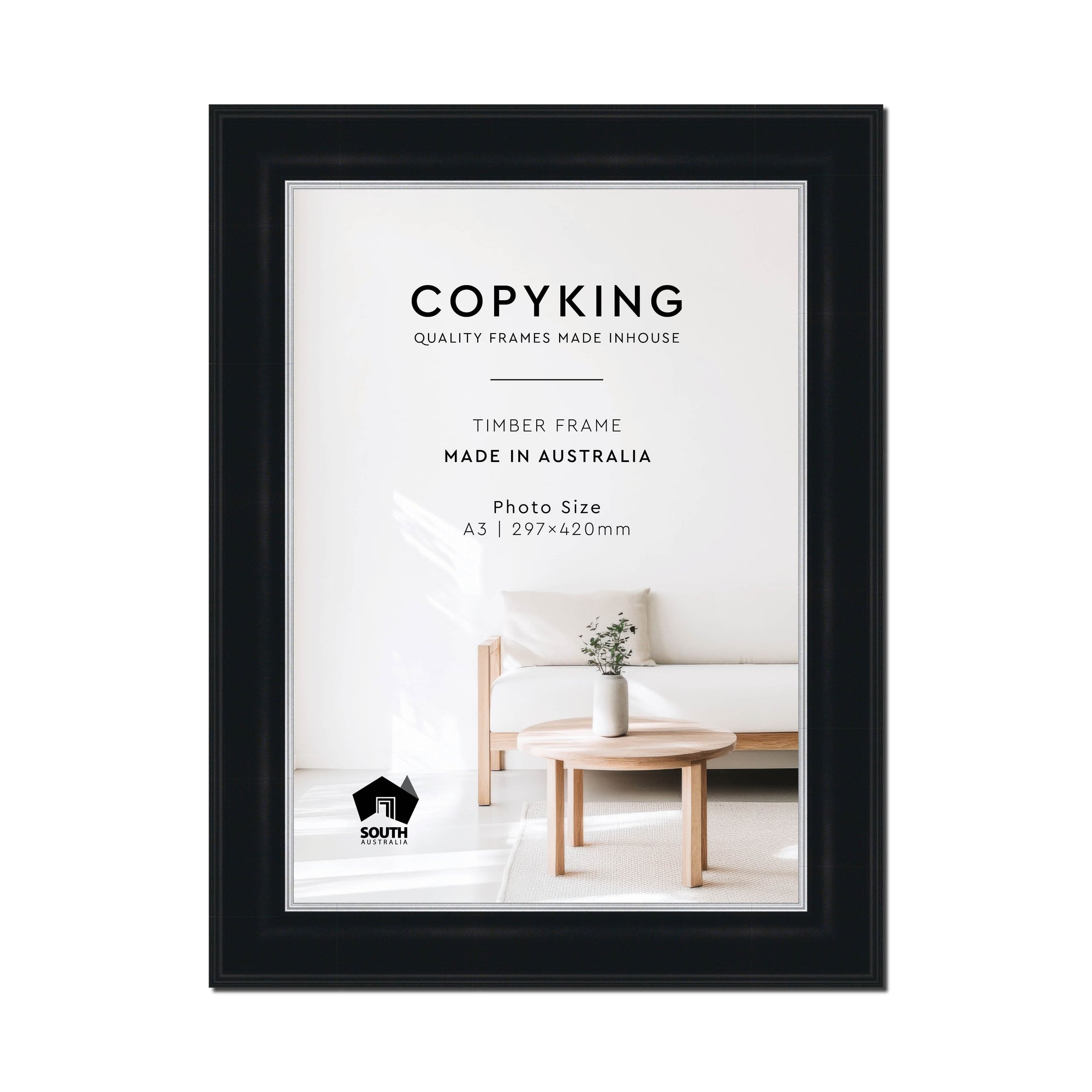 Black/Silver 50mm Wood Poster Frame - A3 (297mm x 420mm)