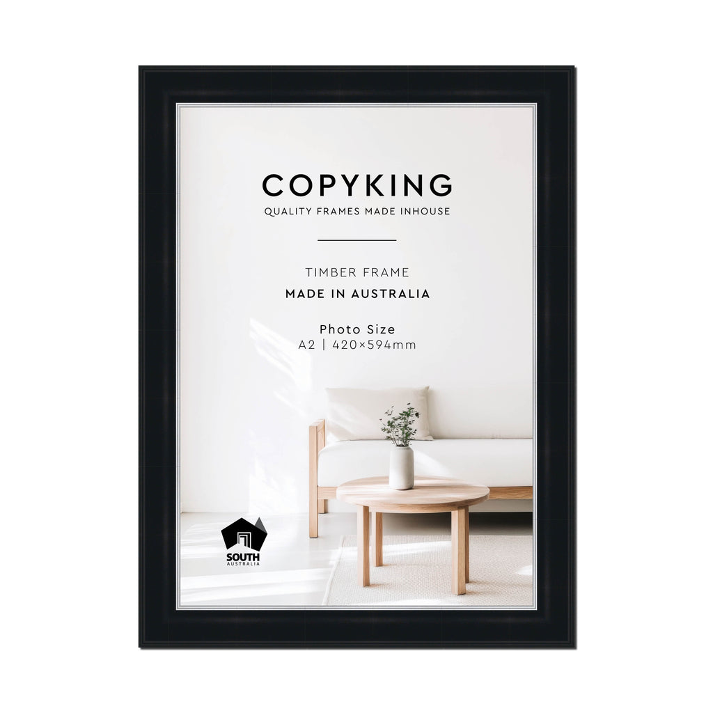 Black/Silver 50mm Wood Poster Frame - A2 (420mm x 594mm)