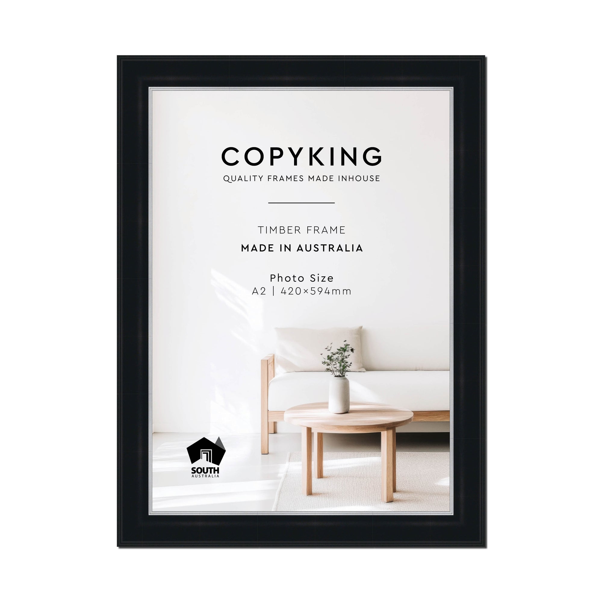 Black/Silver 50mm Wood Poster Frame - A2 (420mm x 594mm)