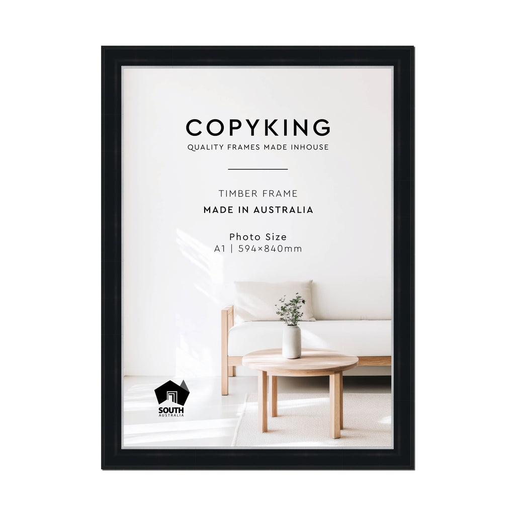 Black/Silver 50mm Wood Poster Frame - A1 (594mm x 840mm)