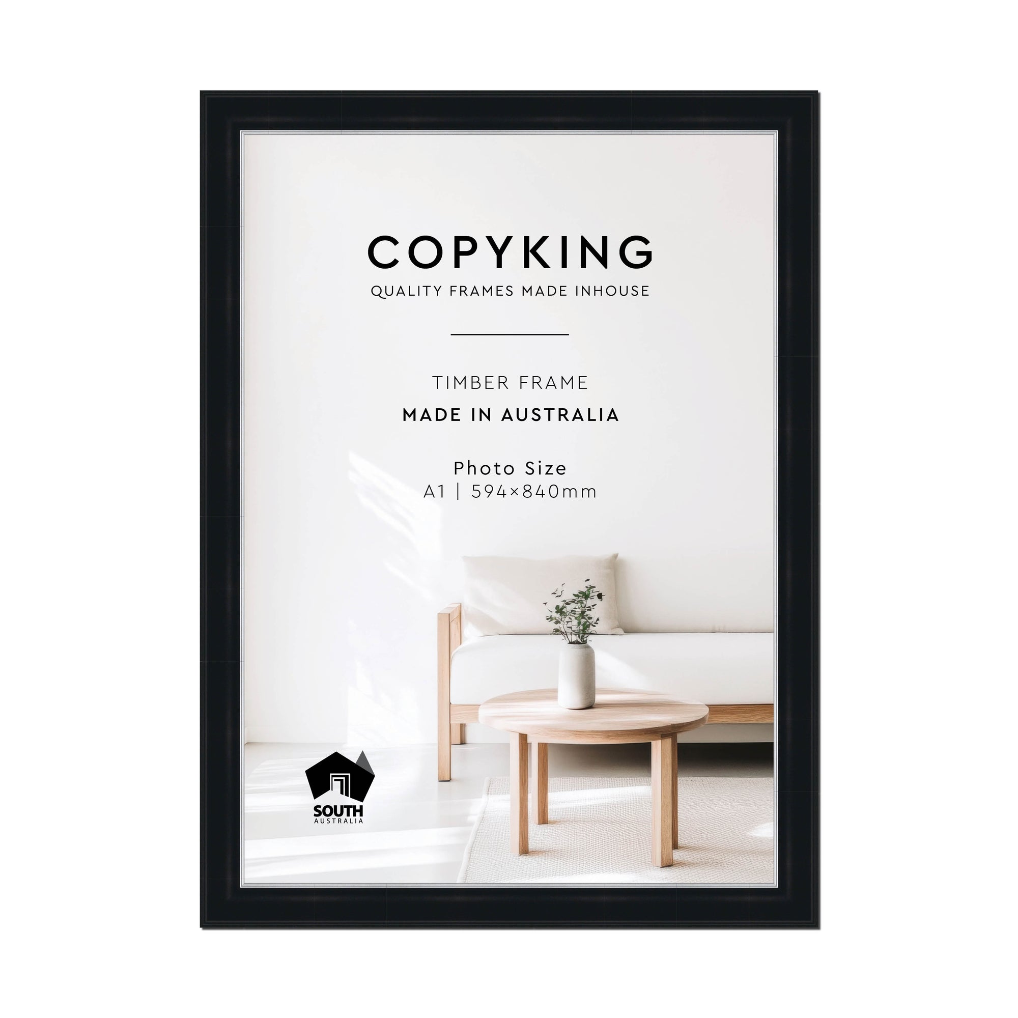 Black/Silver 50mm Wood Poster Frame - A1 (594mm x 840mm)