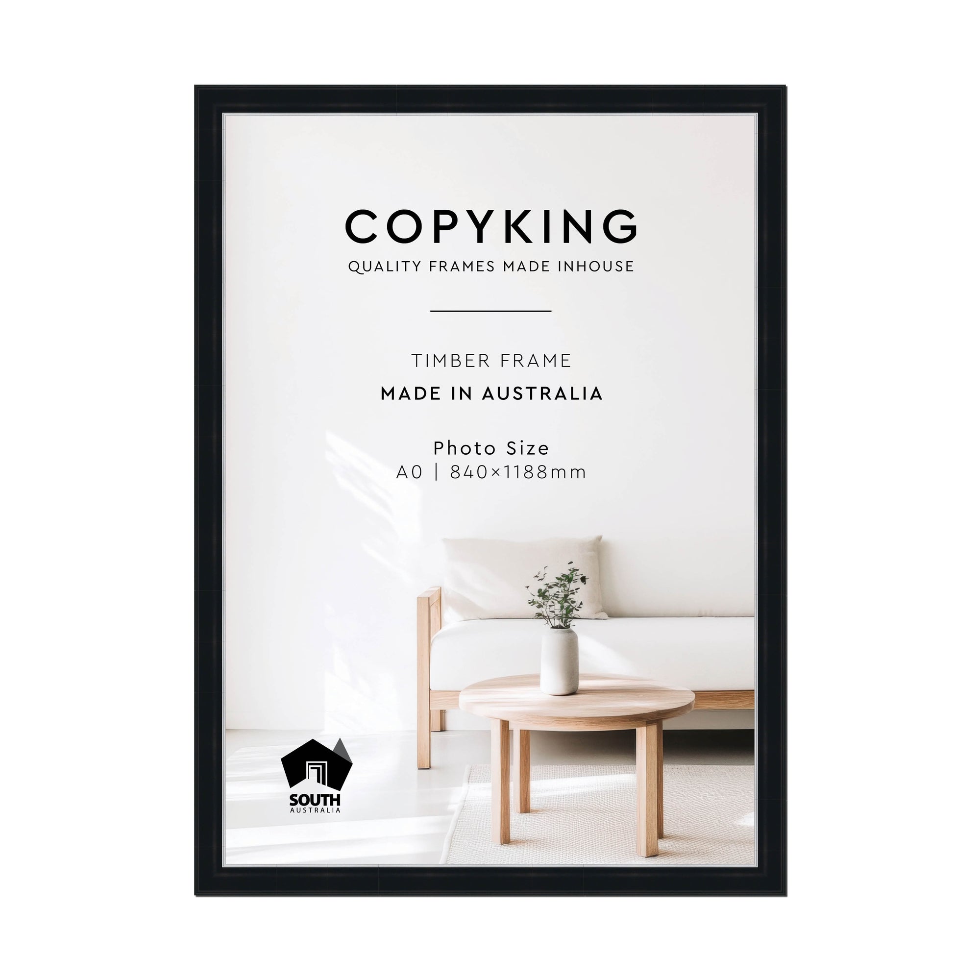 Black/Silver 50mm Wood Poster Frame - A0 (840mm x 1188mm)