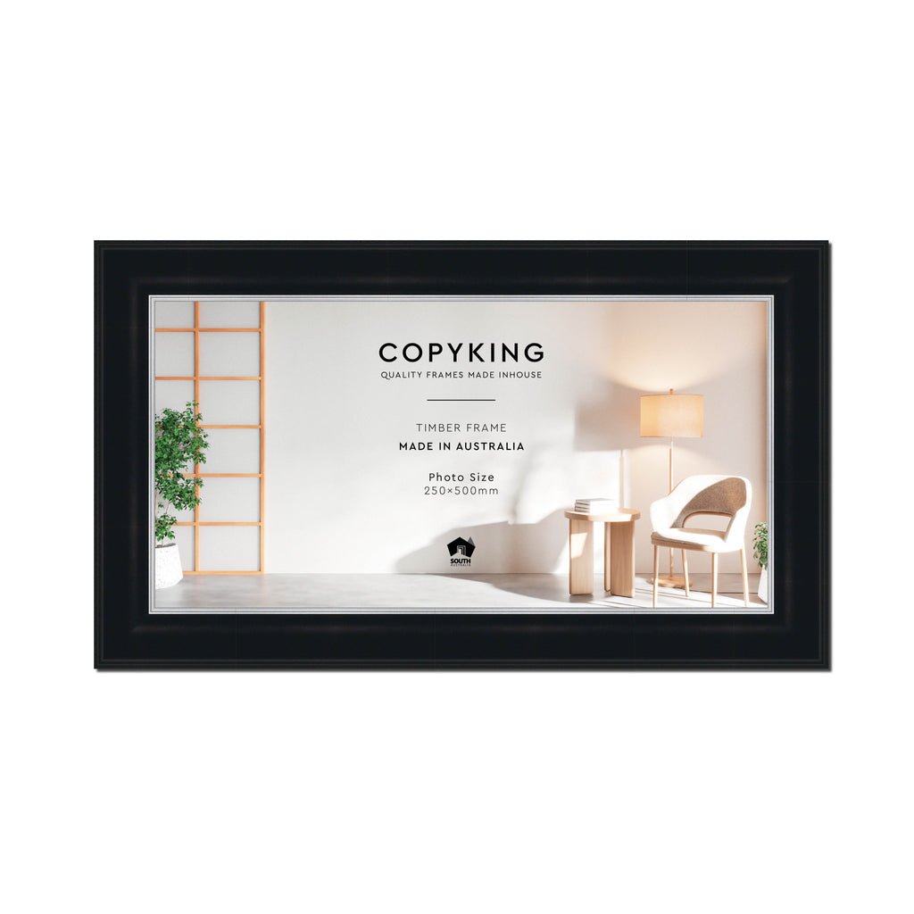 Black/Silver 50mm Wood Panoramic Photo Frame - 25cm x 50cm