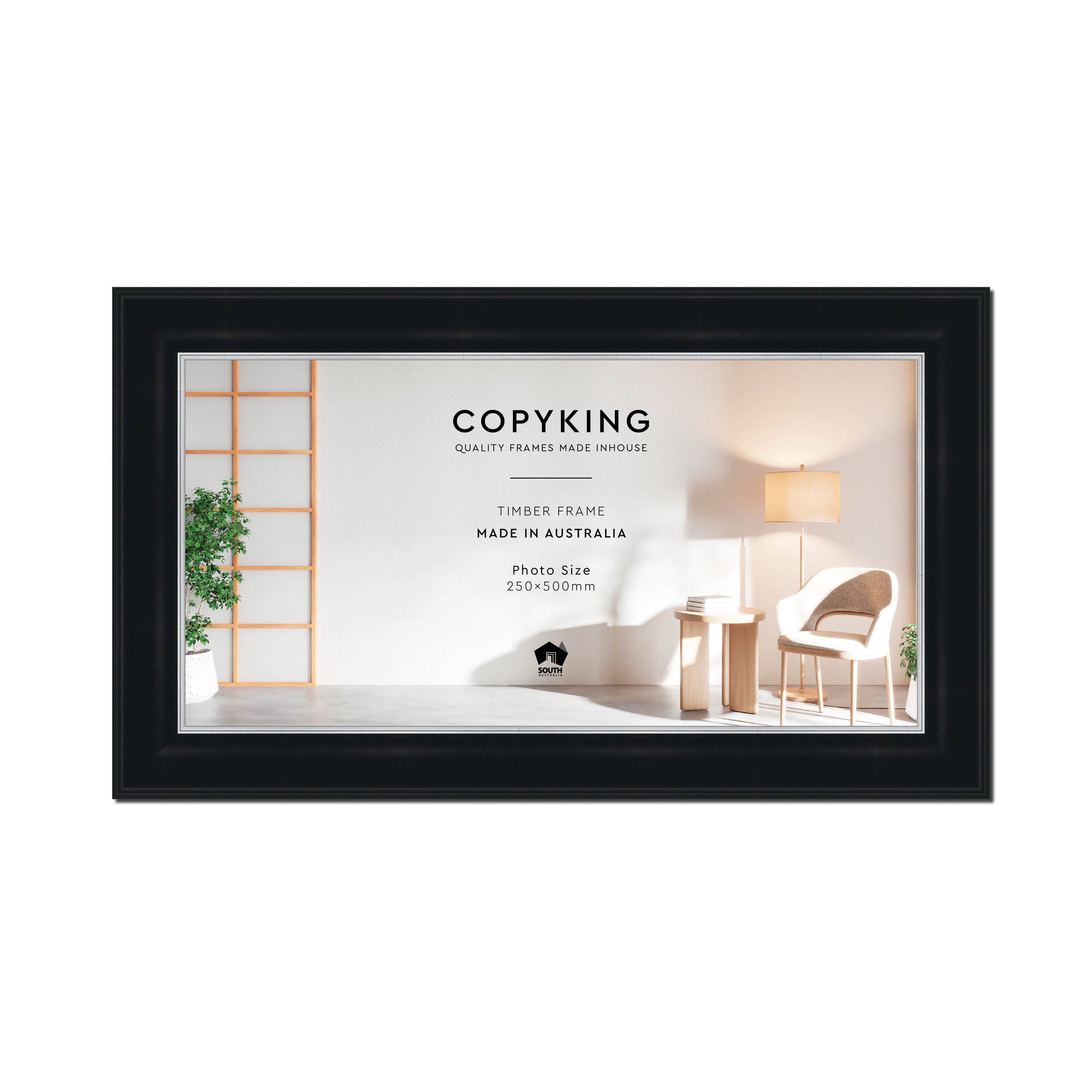 Black/Silver 50mm Wood Panoramic Photo Frame - 25cm x 50cm