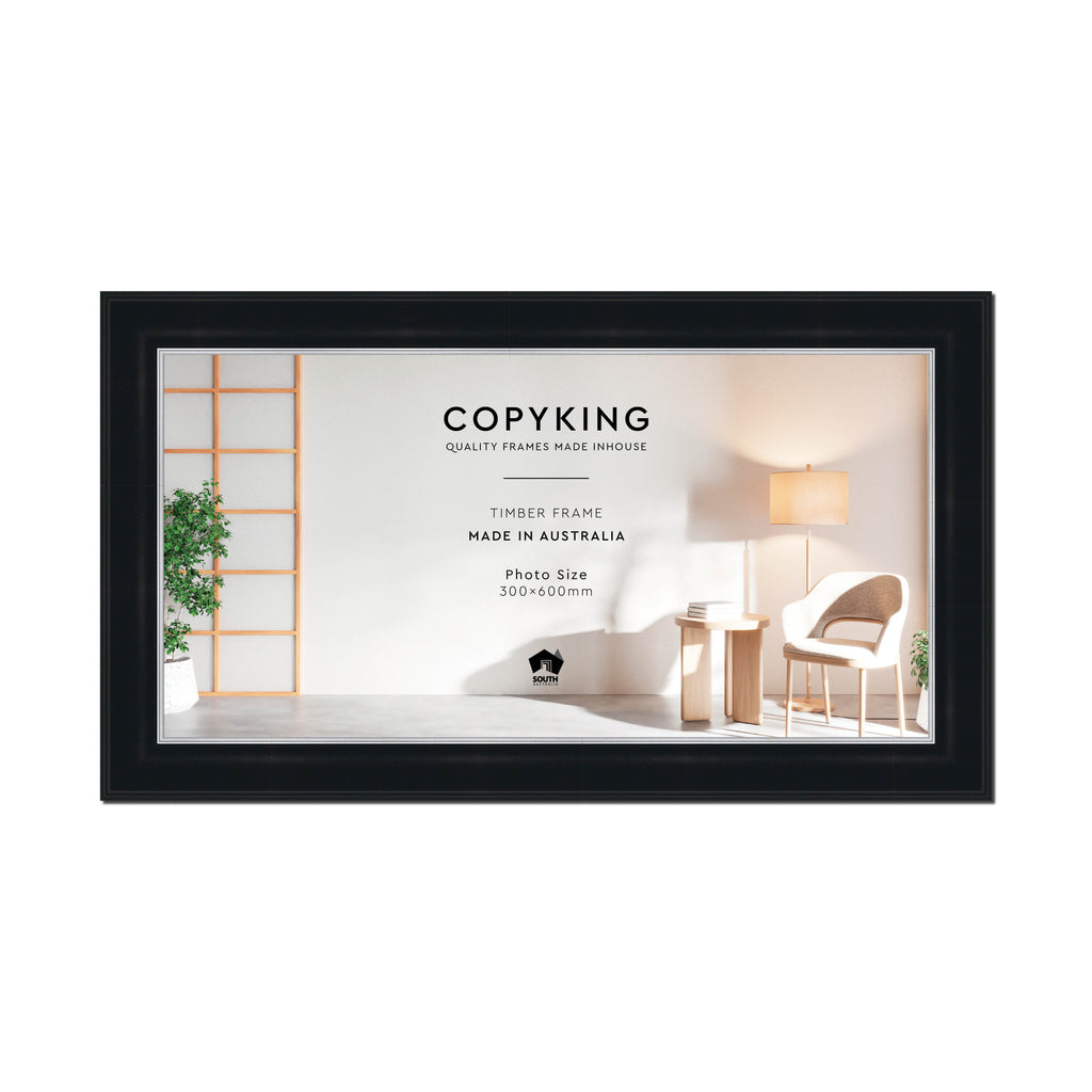Black/Silver 50mm Wood Panoramic Photo Frame - 30cm x 60cm