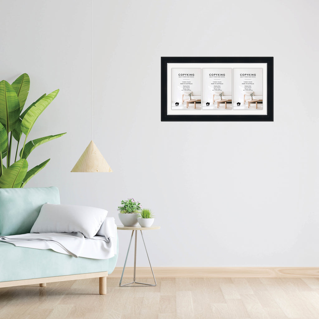 Black/Silver 50mm Wood Certificate Frame - 370mm x 720mm - 3 Certificates (A4)