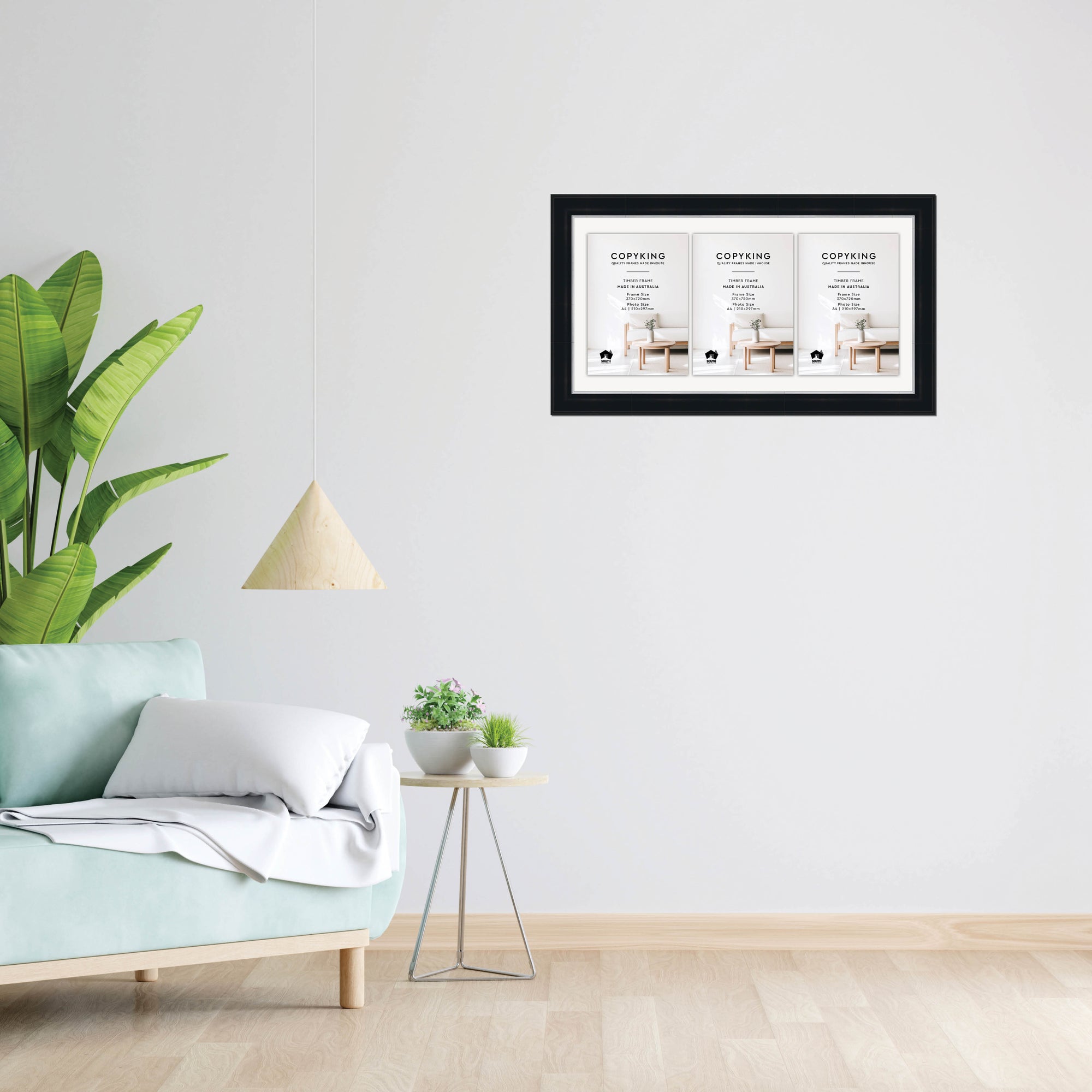 Black/Silver 50mm Wood Certificate Frame - 370mm x 720mm - 3 Certificates (A4)