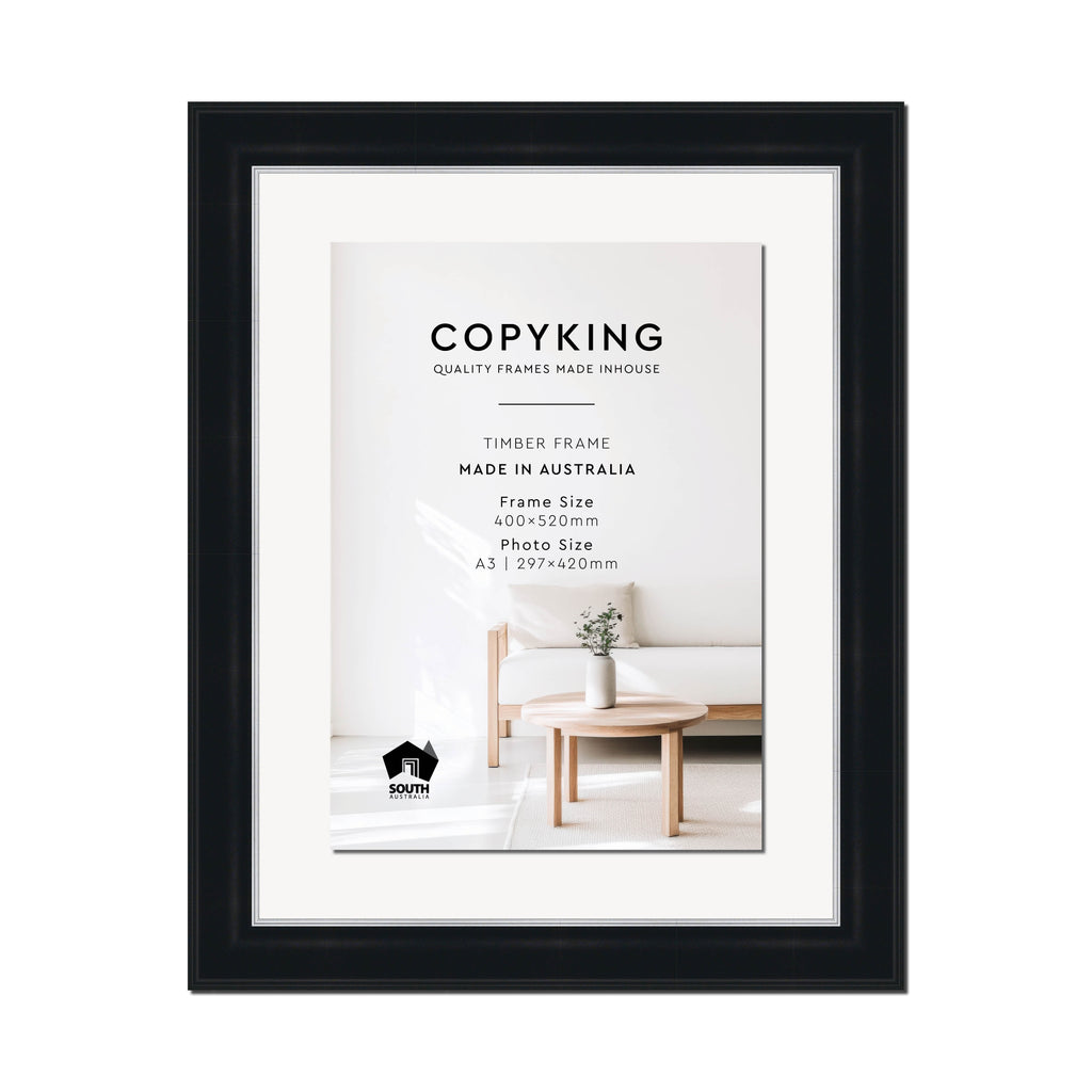 Black/Silver 50mm Wood Certificate Frame - 400mm x 520mm - 1 Certificates (A3)