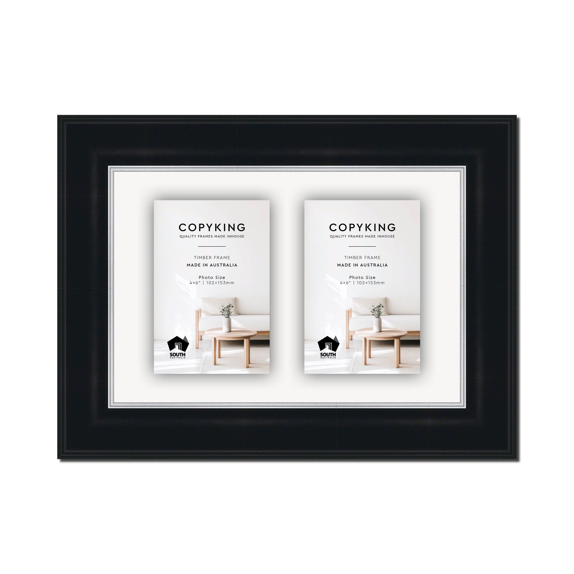 Black/Silver 50mm Wood Collage Photo Frame - 8" x 12" - 2 Photos (4" x 6")
