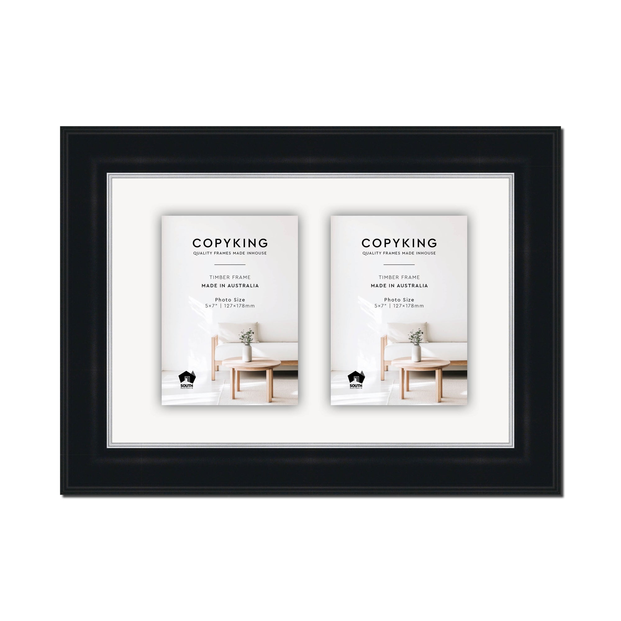 Black/Silver 50mm Wood Collage Photo Frame - 10" x 15" - 2 Photos (5" x 7")