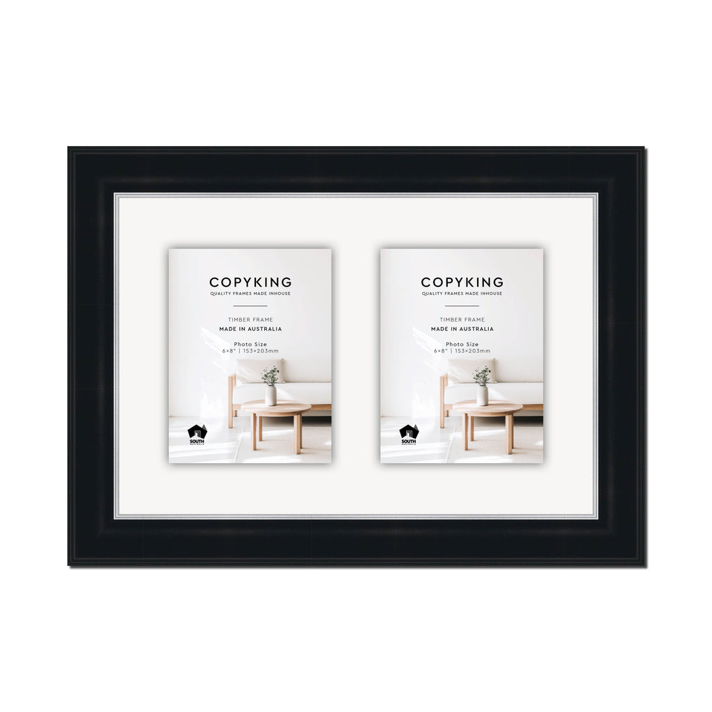 Black/Silver 50mm Wood Collage Photo Frame - 12" x 18" - 2 Photos (6" x 8")