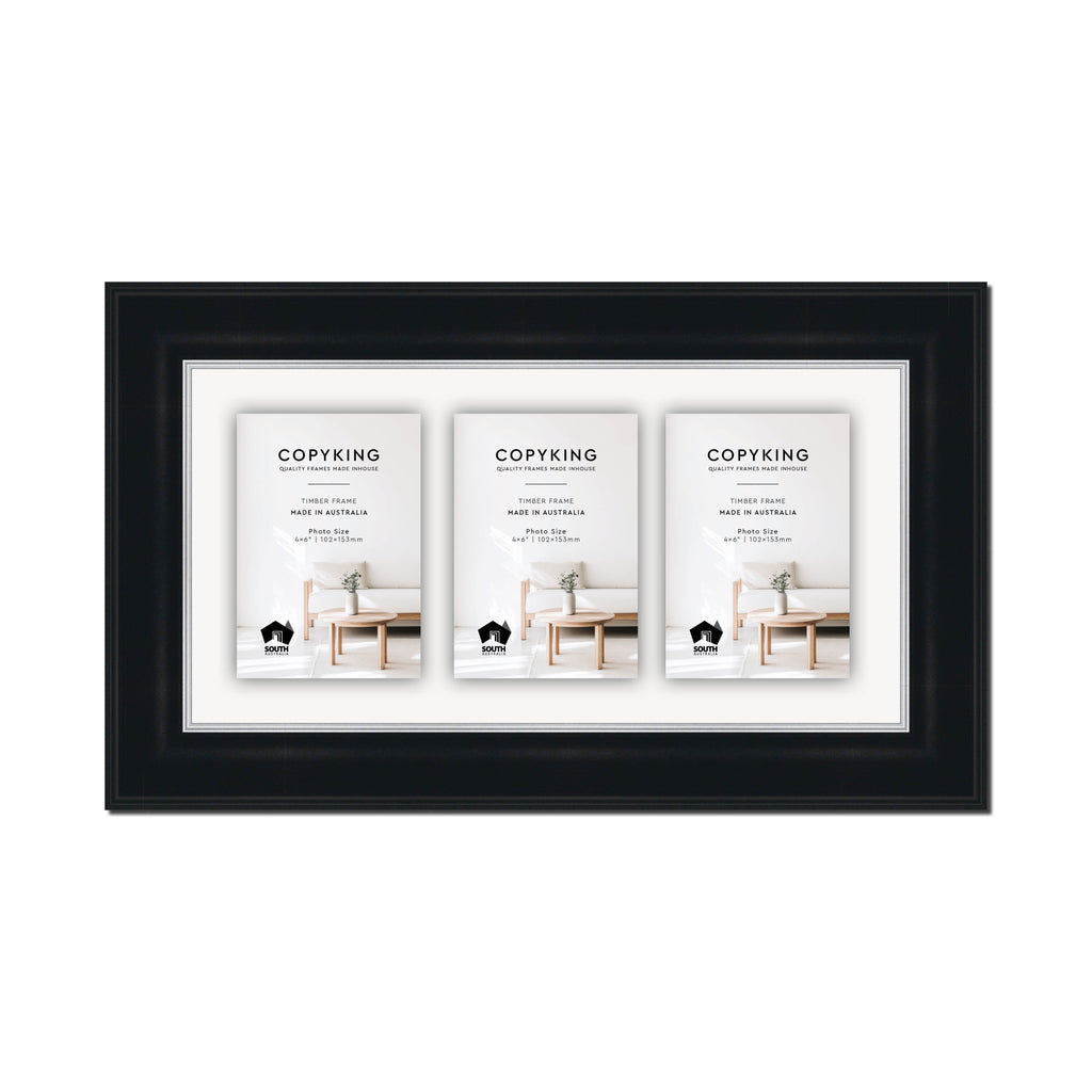 Black/Silver 50mm Wood Collage Photo Frame - 8" x 16" - 3 Photos (4" x 6")